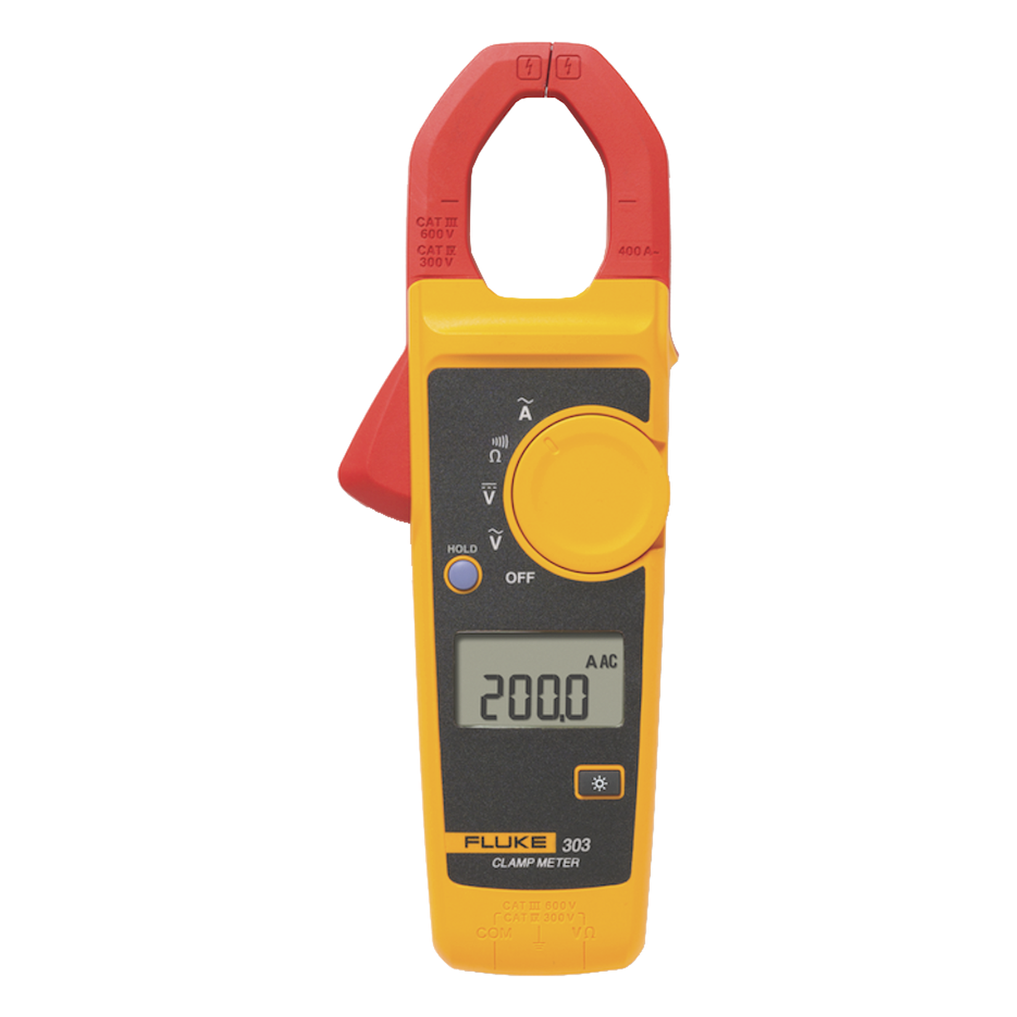 Pinza Amperimétrica / Medición CA 600 A / Tensión CA/CC 600V / CAT IV 300V / CAT III 600V / Mordaza 30 mm / Resistencia 4 kΩ — FLUKE · SKU FLUKE-303/EMESP