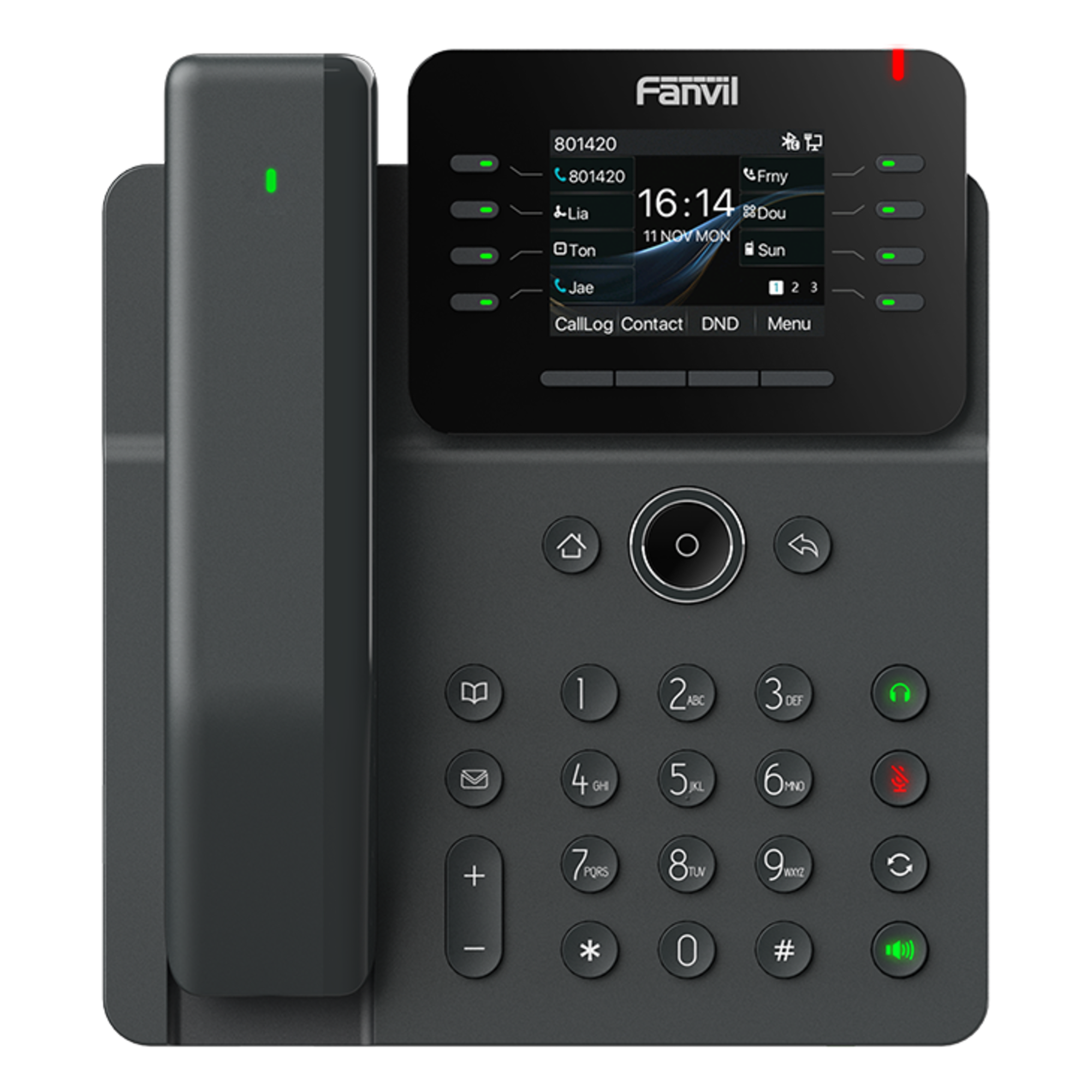 Teléfono IP / Handset Inalámbrico Bluetooth / 12 Líneas SIP / Pantalla IPS Táctil 2.8" HD / Conferencia 6 Vías / Puertos Gigabit / PoE 802.3af — FANVIL · SKU V62-PRO