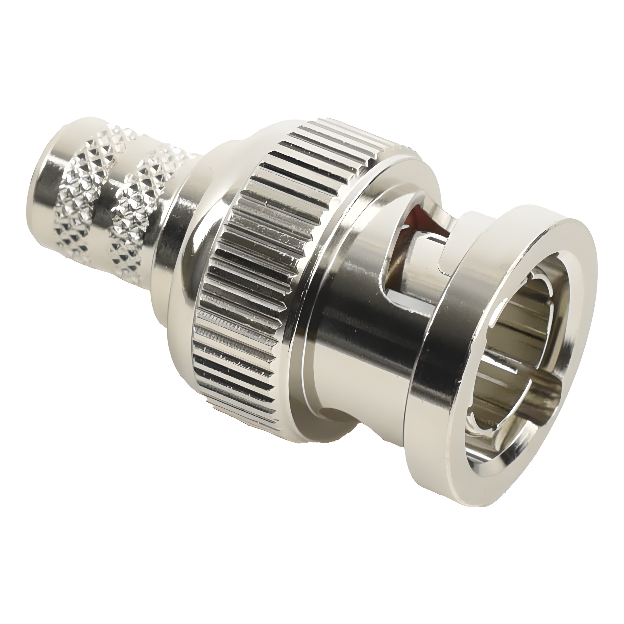 Conector Coaxial BNC Macho / Impedancia 75 Ohm / Anillo Plegable / RG-6 / 25 mm / Níquel-Oro-Teflón