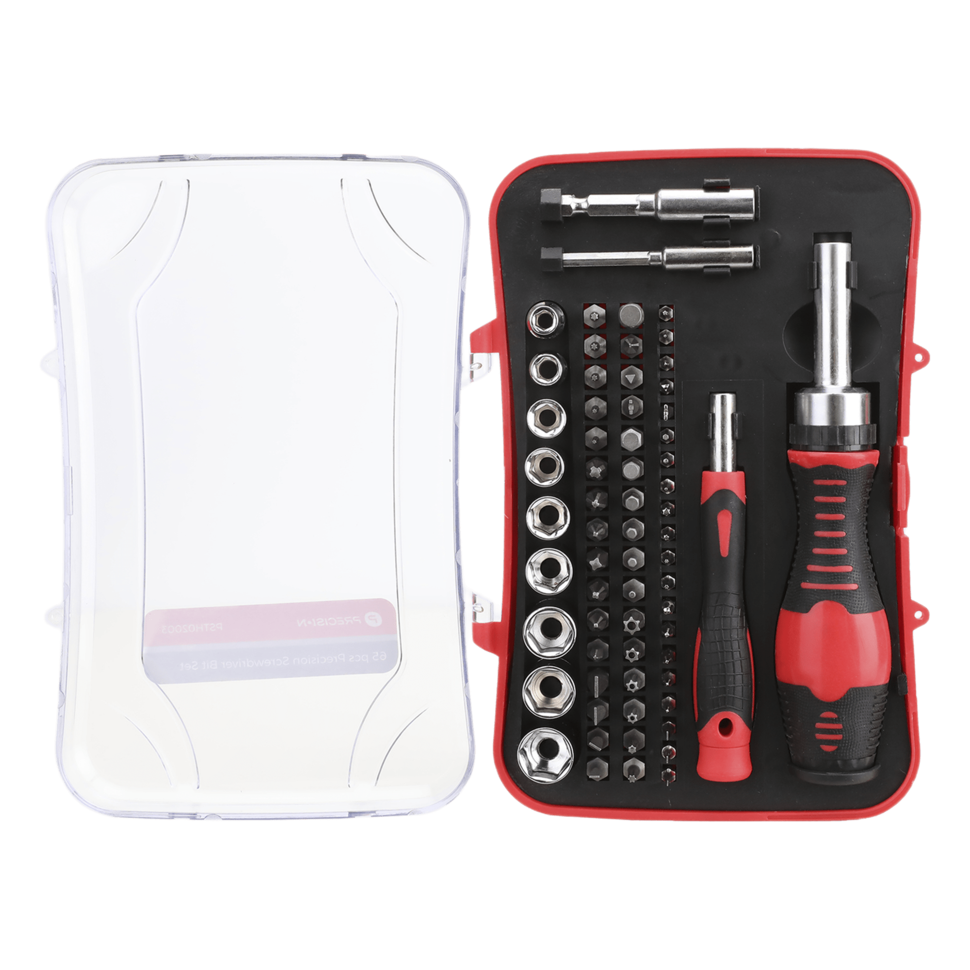 Juego de Herramientas / 65 Piezas / Acero CR-V / Estuche Plástico Compacto / 20 x 13 x 4.5 cm — PRECISION · SKU PST-H020-03