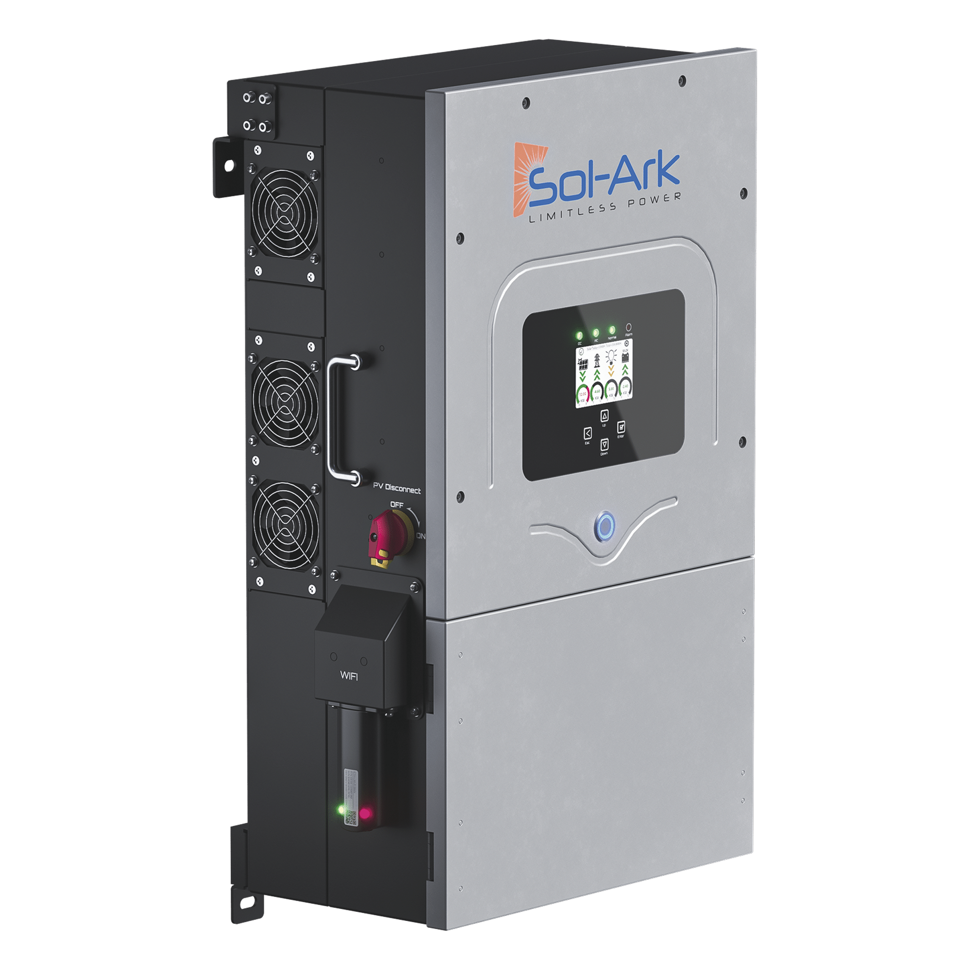 Inversor Híbrido / 12 kW / 220 VCA / Fase Dividida / IP65 / 48 VCC / MPPT Dual / 13 kW FV / Transferencia 4 ms