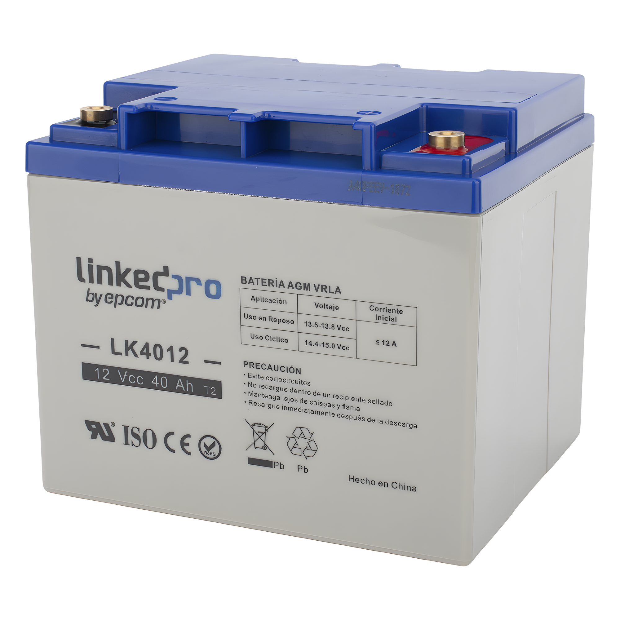 Batería de Respaldo AGM-VRLA / 12 V / 40 Ah / Terminales T2 / Vida Útil 5 Años / Certificación UL / Libre de Mantenimiento — LINKEDPRO BY EPCOM · SKU LK4012
