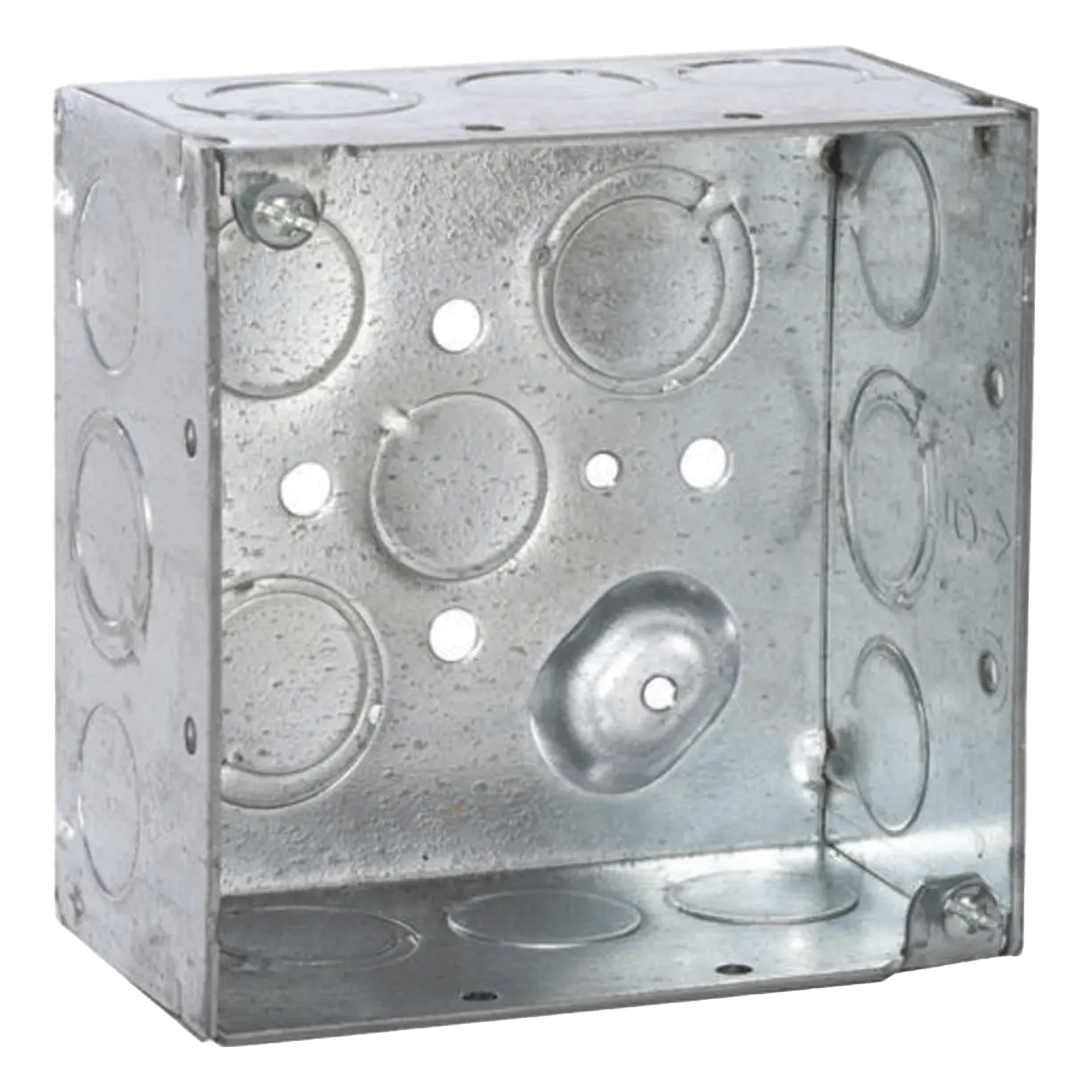 Caja Cuadrada Galvanizada / 4 x 4 in / Profundidad 2.125 in / Capacidad 30.3 in³ / 12 Knockouts / Resistente al Fuego — RACO · SKU HUB-232