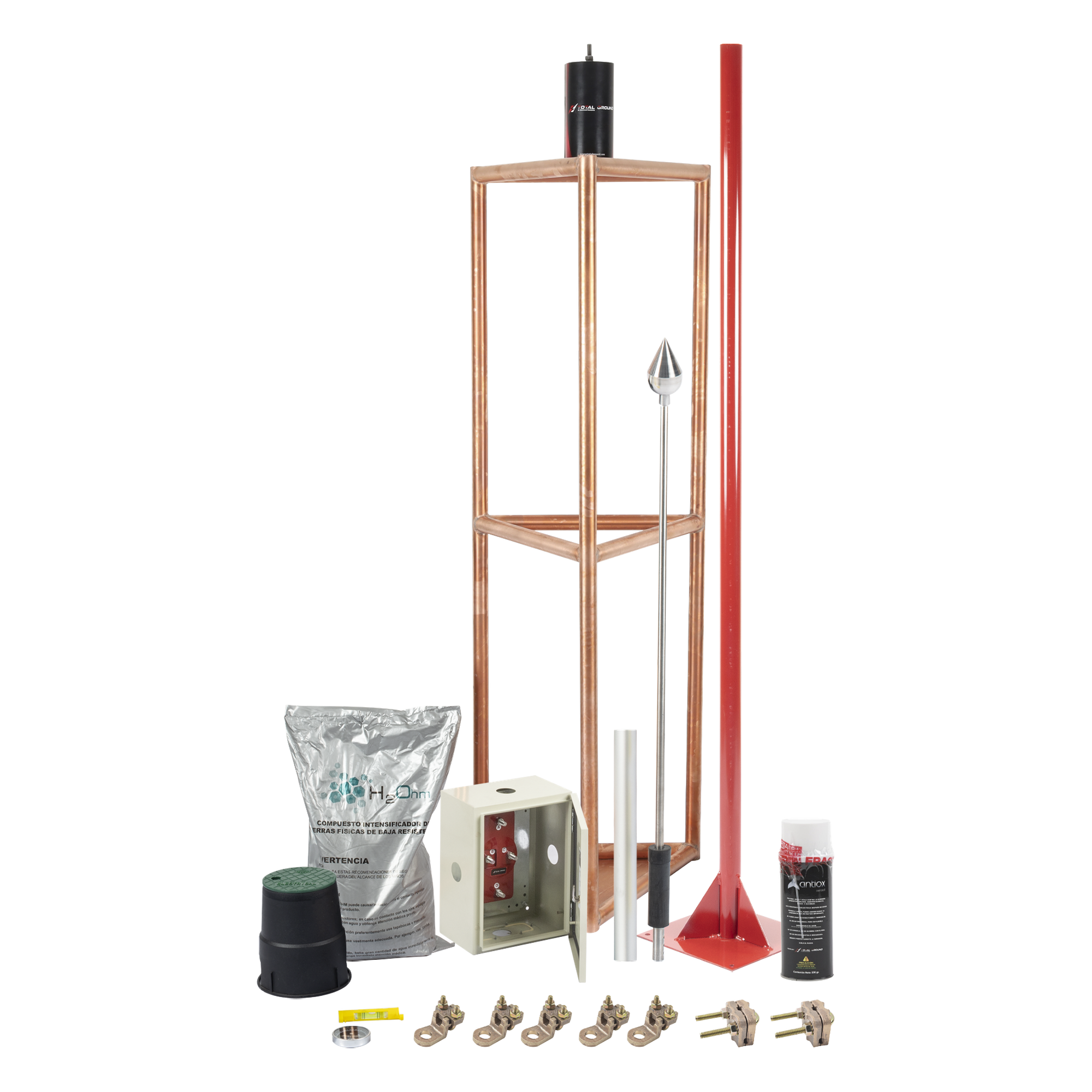 Sistema de Protección contra Tormentas Eléctricas / 300 m (984.3 ft) de Diámetro de Protección / Punta Captadora de Aluminio / Norma NMX-J-549-ANCE-2005 — TOTAL GROUND · SKU KITMASTER05V2