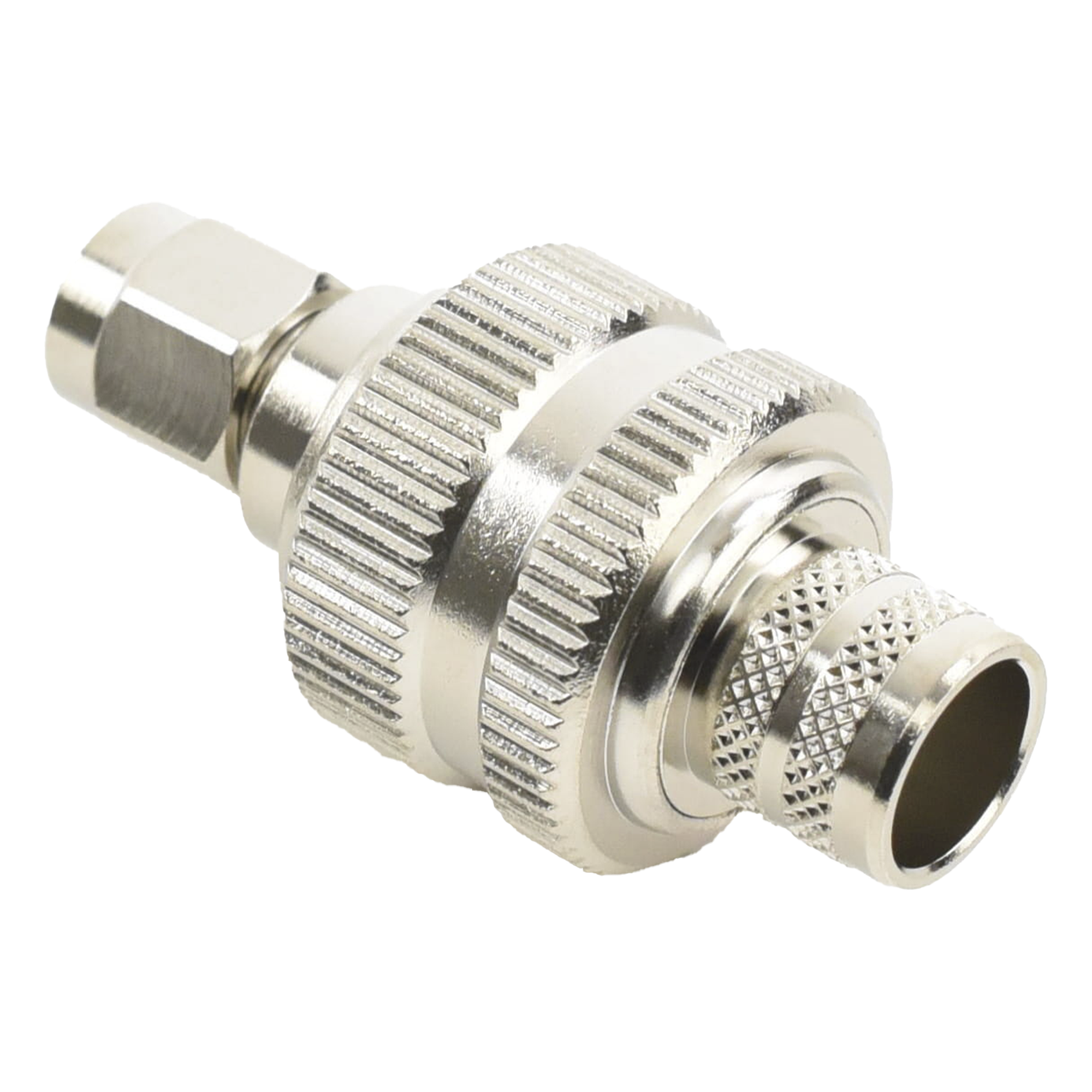 Conector SMA Macho Inverso / Anillo Plegable / Cables RG-8/U, LMR-400, Belden 9913 / Cuerpo Bronce Níquel / Contacto Oro / Aislante Teflón