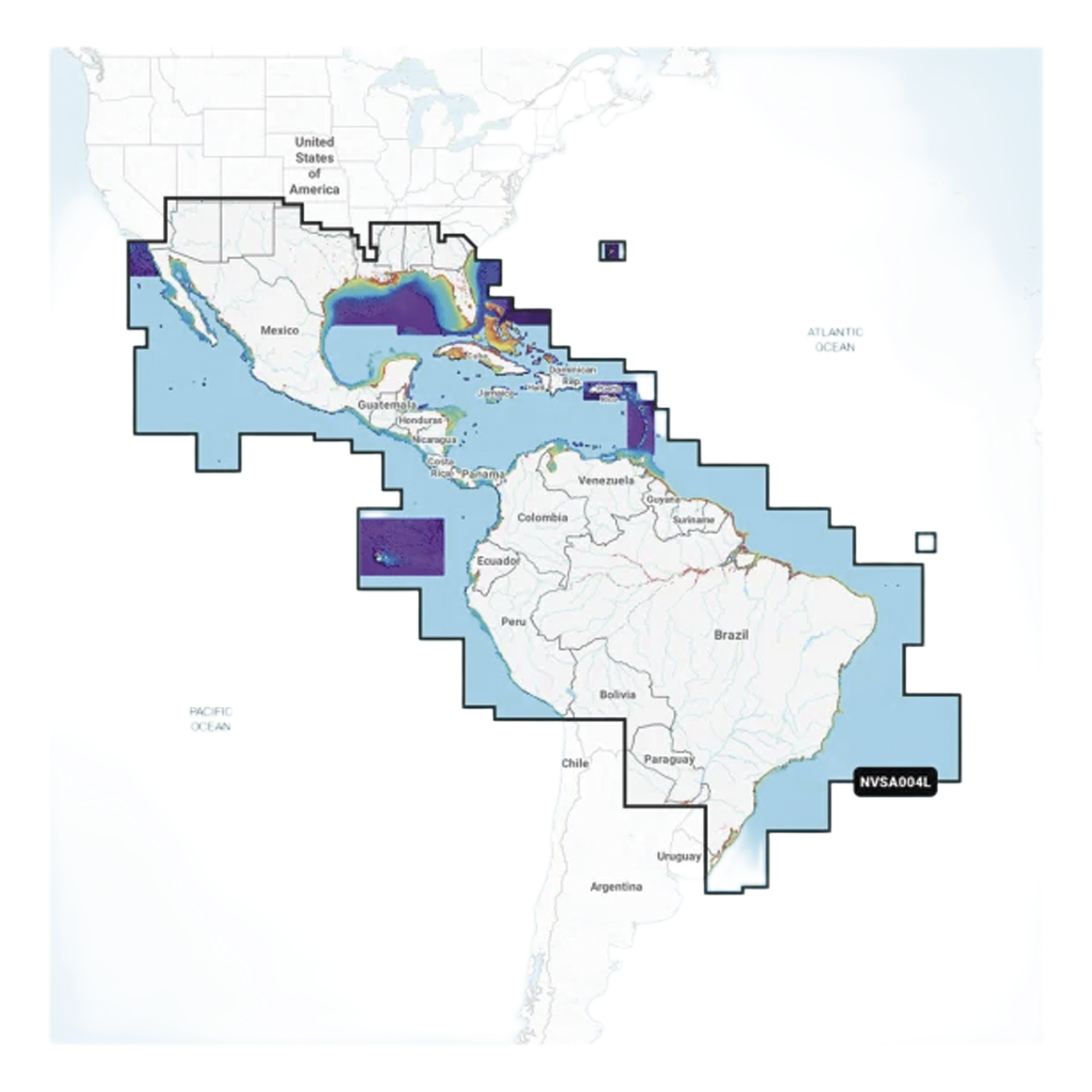 Carta Náutica / México, Centroamérica y Brasil / Golfo y Costa Este de EE. UU. / Caribe y Bermudas / Panamá, Galápagos y Sudamérica — GARMIN · SKU 10-C1285-00