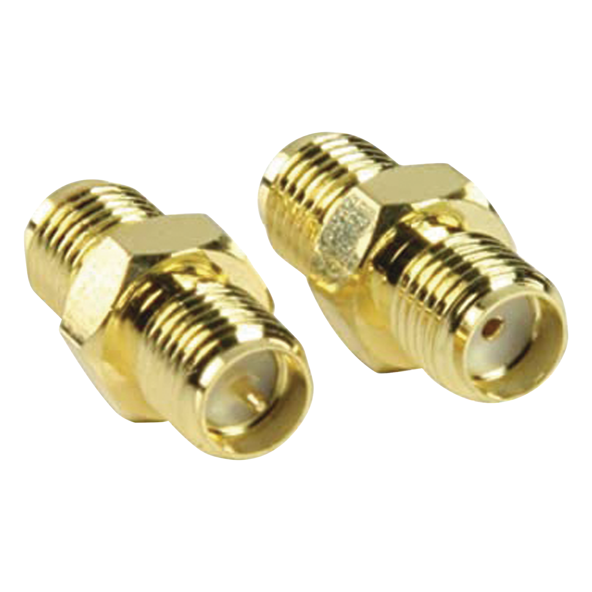 Adaptador Coaxial en Línea / SMA Hembra Inverso a SMA Hembra / Cuerpo Bronce Chapado en Oro / Aislante Teflón — EPCOM TITANIUM · SKU TT-COU-SMA-RPF-SF