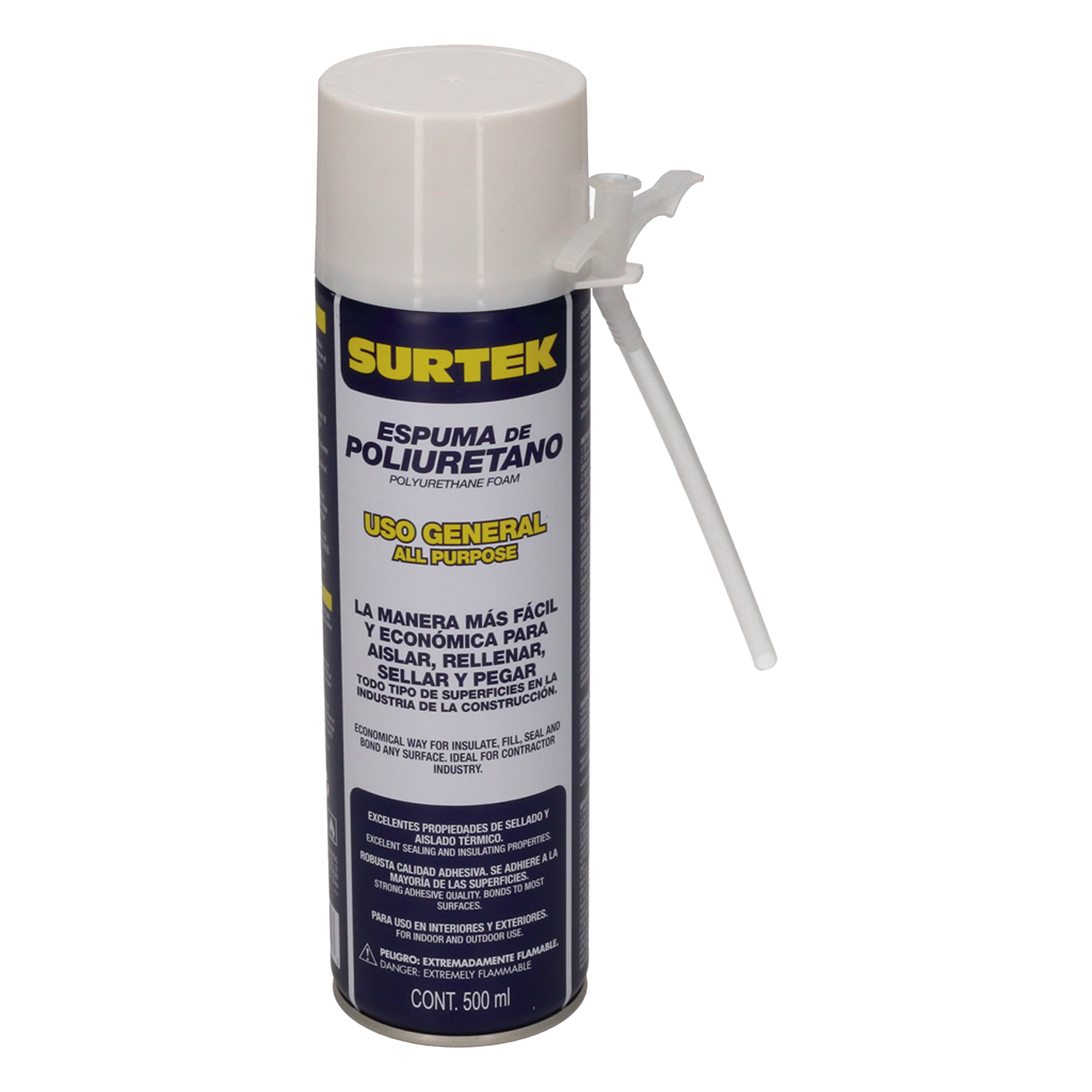 Espuma de Poliuretano / Capacidad 500 ml / Válvula de una sola aplicación / Tubo de extensión incluido — SURTEK · SKU SYS-113521