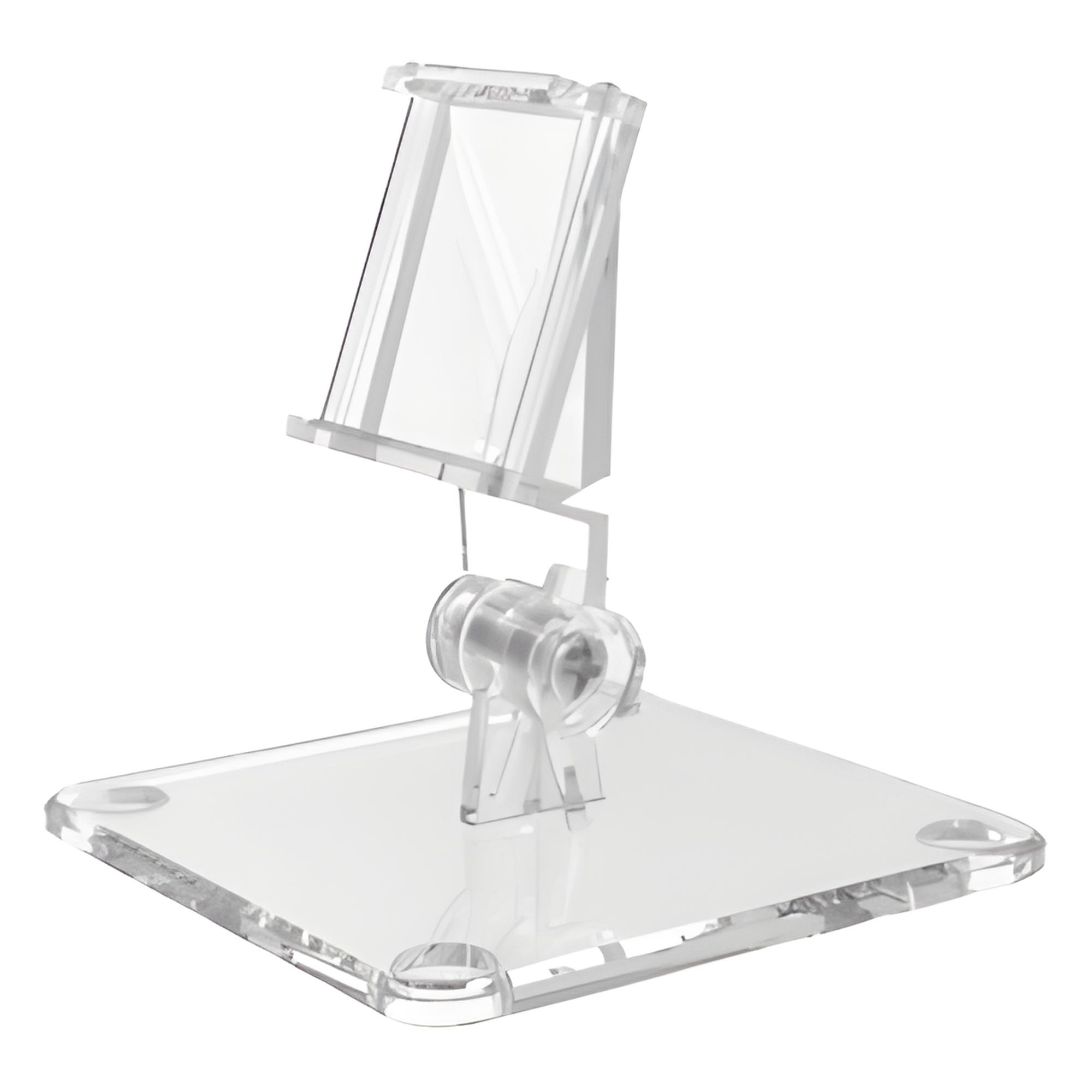 Soporte de Escritorio en T / Rotación 50° / Compatible con Etiquetas 2.13" a 4.2" / Policarbonato y ABS Transparente / Montaje Directo — ACCESSPRO · SKU T-SHAPE-STAND-3101