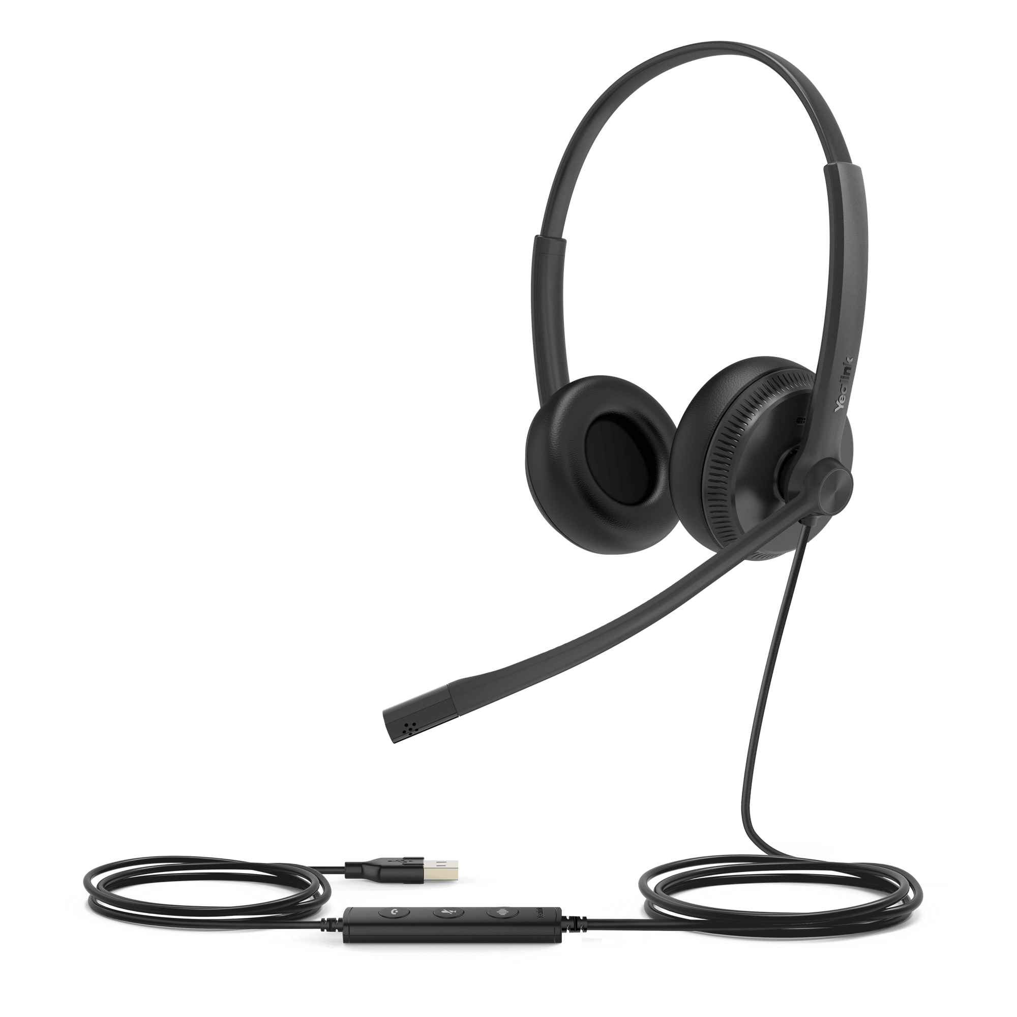 Auriculares USB / Binaural / Cancelación de Ruido Pasiva / USB-A Plug-and-Play / Brazo Flexible 320° / Indicador de Ocupado — YEALINK · SKU UH34-DUAL-UC