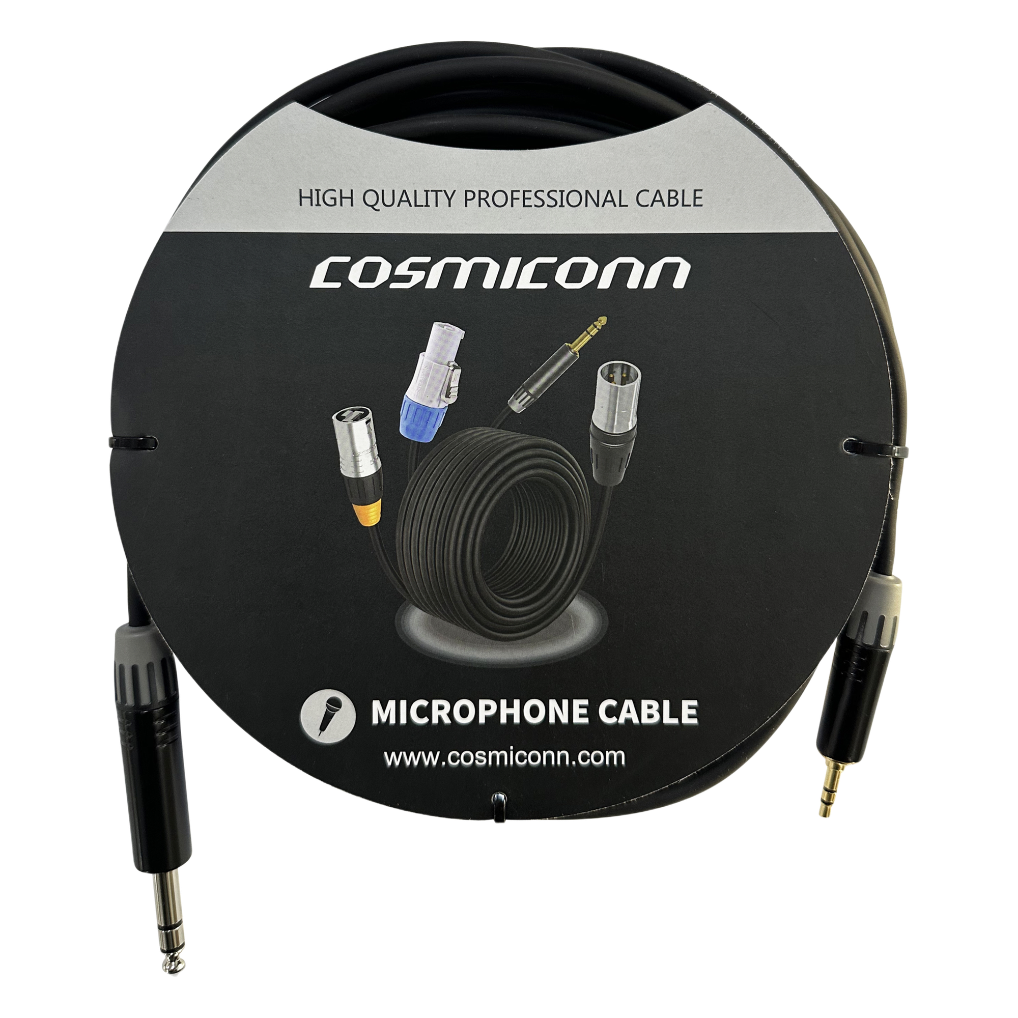 Cable de audio / 6.35mm a 3.5mm / Conectores dorados / 5m / 16.4 pies — COSMICONN · SKU CMC220AS-TP-PS-5-BG1