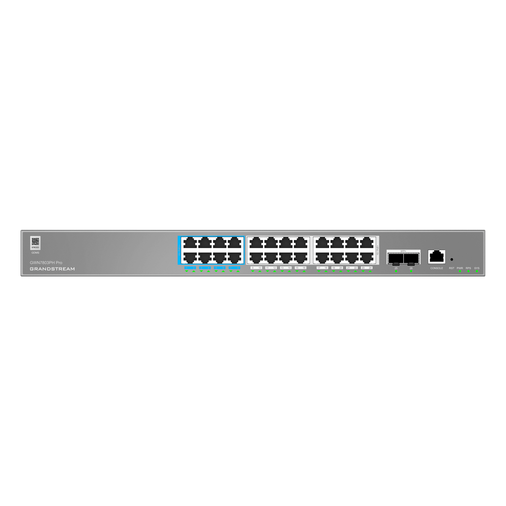Switch Administrable L2++ / 24 Puertos Gigabit PoE++ 400W / 2 SFP+ / 88 Gbps / 65.472 Mpps / VLAN 4K / QoS Avanzado — GRANDSTREAM · SKU GWN7803PH-PRO