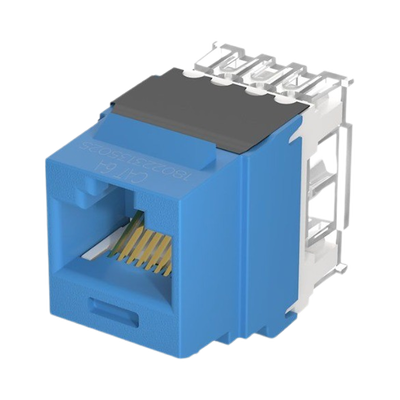 Conector Jack Estilo 110 (de Impacto), Tipo Keystone, Categoría 6A, de 8 Posiciones y 8 Cables, Color Azul