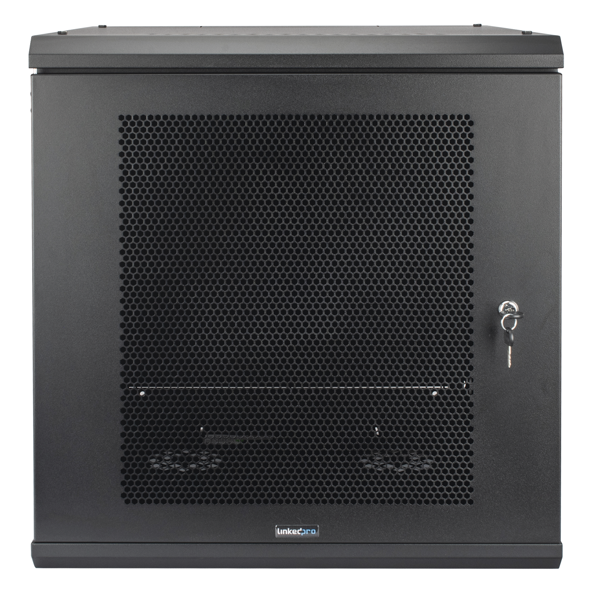 Gabinete de Pared / 12U Rack 19 in / Profundidad 636 mm (2.09 ft) / Carga 100 kg / Puerta Perforada / Laterales Desmontables — LINKEDPRO · SKU SR-19-12-GN3P