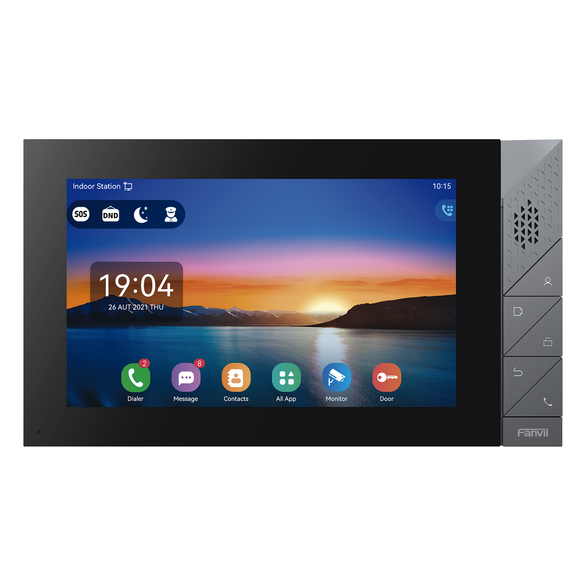 Monitor IP/SIP / Pantalla Táctil 7" / Android 9.0 / Wi-Fi Dual Band / Bluetooth 5.0 / PoE / 8 Entradas de Alarma — FANVIL · SKU I55A