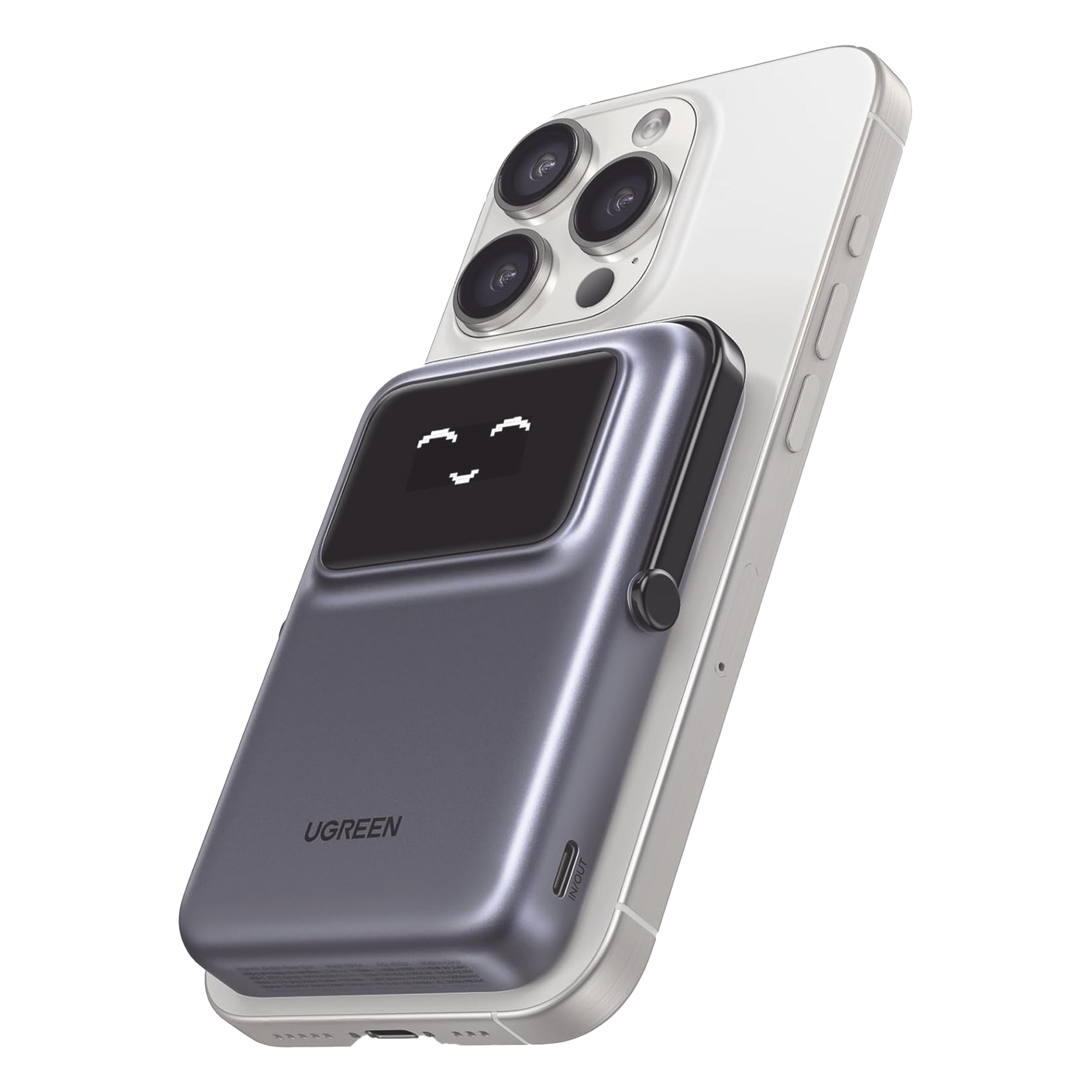 Power Bank Inalámbrico / 10000 mAh / Carga Inalámbrica 7.5W / USB-C 20W / Pantalla TFT con Emojis / Soporte Plegable / Succión Magnética 10N — UGREEN · SKU 45327