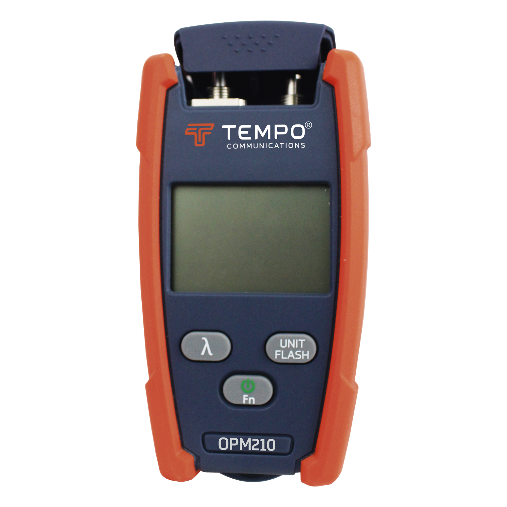Medidor de Potencia (Micro OPM) para Fibra Óptica con Localizador Visual de Fallos (VFL), Entrada Universal de 2.5 mm (para Conectores SC, ST y FC), Rango de Medición de -70 a +10 dBm — TEMPO · SKU OPM-210
