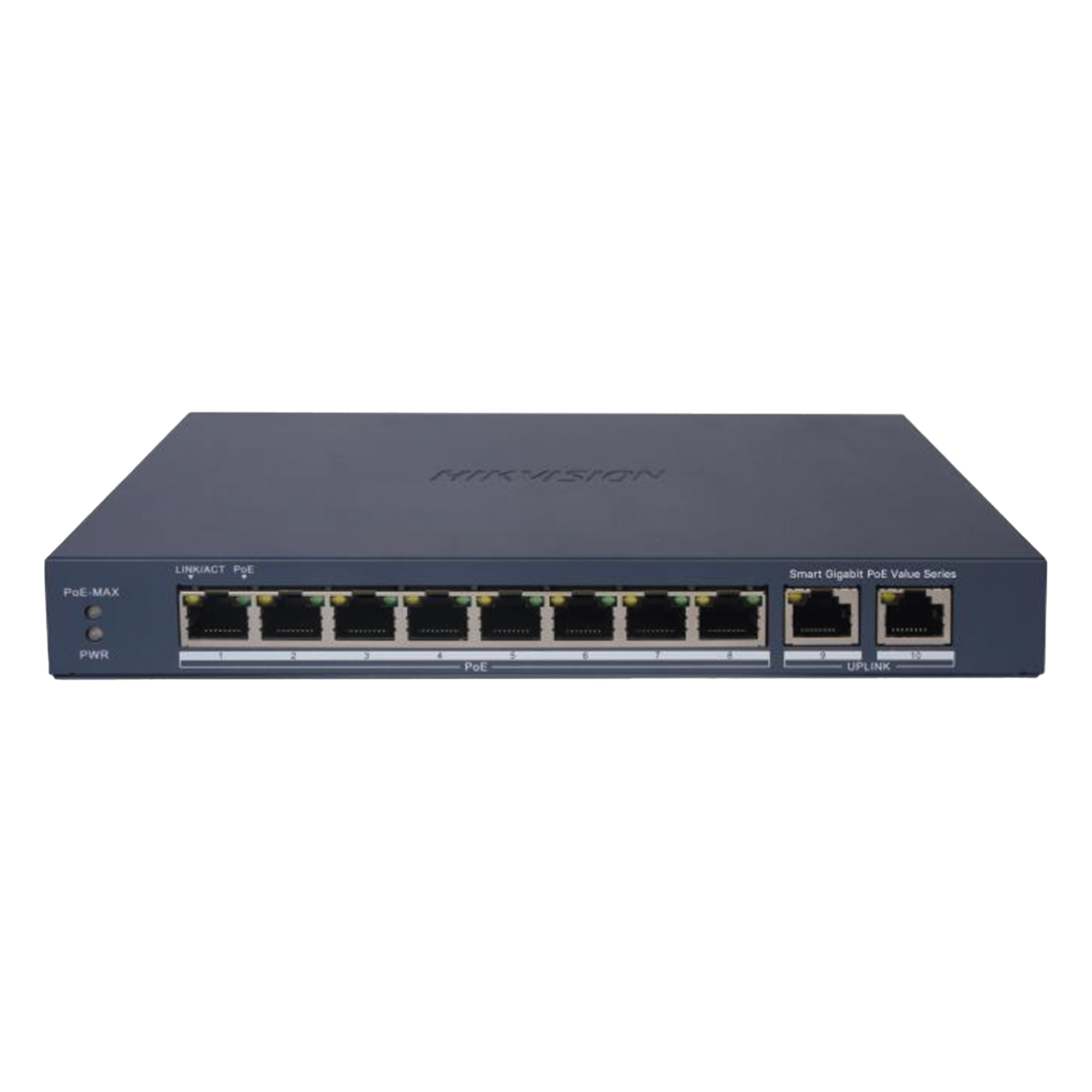 Switch PoE+ Administrable / 8 Puertos Gigabit PoE+ / 2 Puertos Uplink Gigabit / Alcance Extendido 300 m (984.3 ft) / 60 W / Gestión en Nube — HIKVISION · SKU DS-3E1510P-EI/M