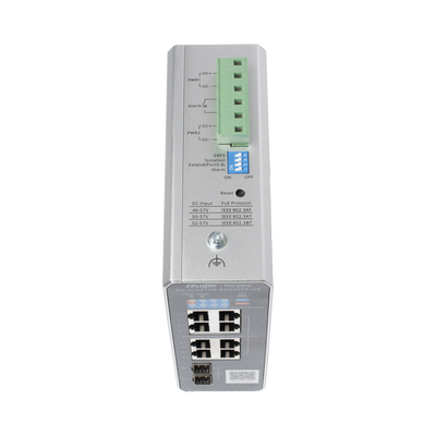Switch Industrial PoE+ hasta 300 watts , Ideal para temperaturas Extremas y protección contra descargas, 1 puerto PoE++ 60W y 7 puertos PoE+ 30W, 2 SFP Uplink