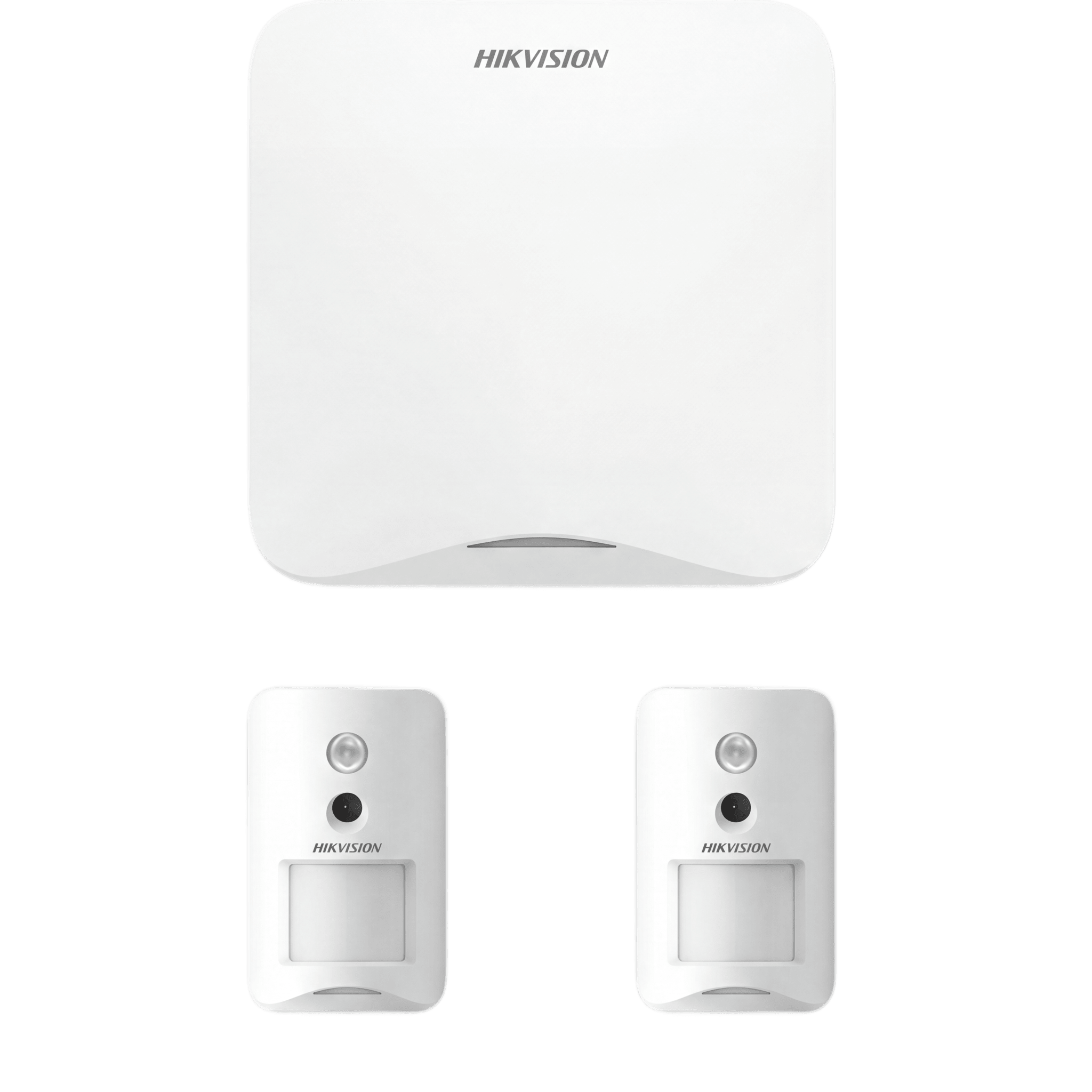 Kit de Alarma Inalámbrico / Panel Wi-Fi 1200 m (3937 ft) / 16 Zonas / 2 Cámaras PIR 320 x 240 / Detección 10 m (32.8 ft) 90° / Inmunidad Mascotas 24 kg / Batería 2 Años — HIKVISION · SKU AXHOME-KIT-PIR-CAM