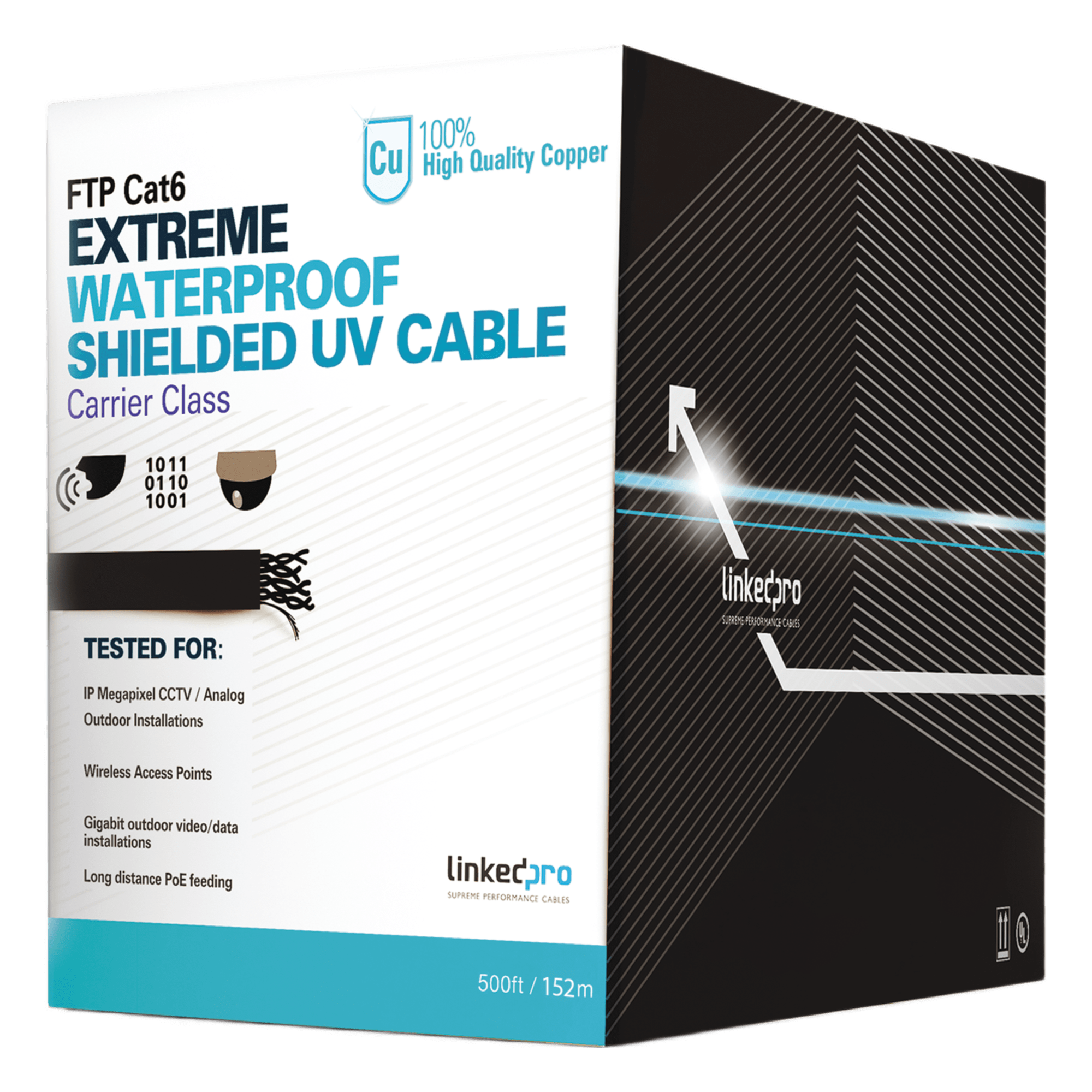 Bobina Cat6+ / 152.5m (500ft) / Calibre 23 / FTP Blindado / Exterior CMX UV / UL — LINKEDPRO BY EPCOM · SKU PRO-CAT-6-EXT/500