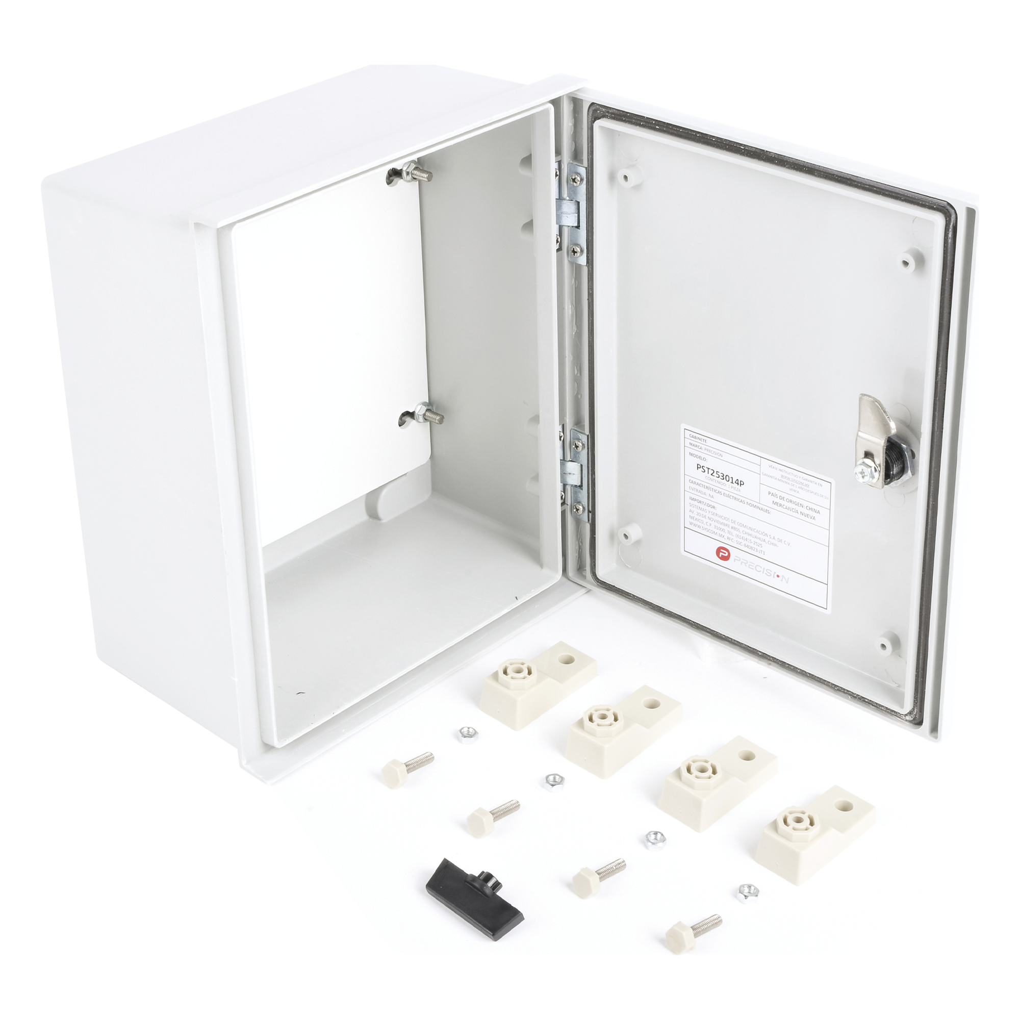 Gabinete de Poliéster / IP65 / 250 x 300 x 140 mm / Carga 30 kg / Placa Trasera Incluida / Cerradura con Llave