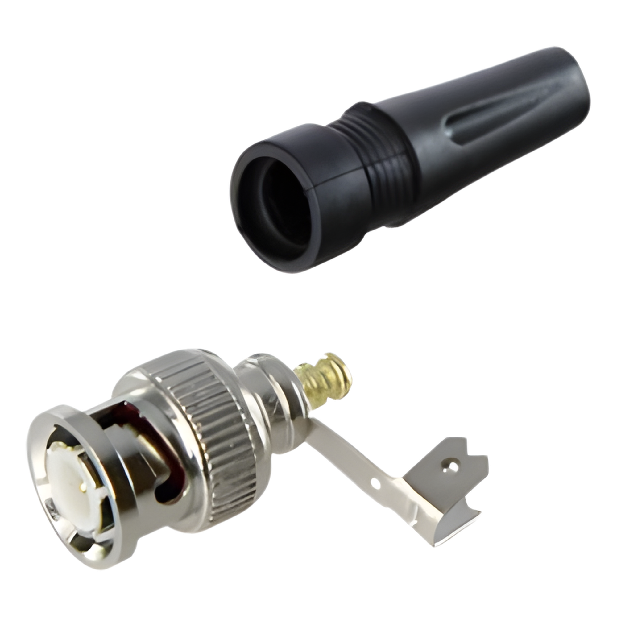 Conector BNC Macho / 75 Ohm / Base de Alivio PVC / Níquel-Oro-PTFE / RG-59 / 55 mm Longitud — EPCOM TITANIUM · SKU TT-RG-93