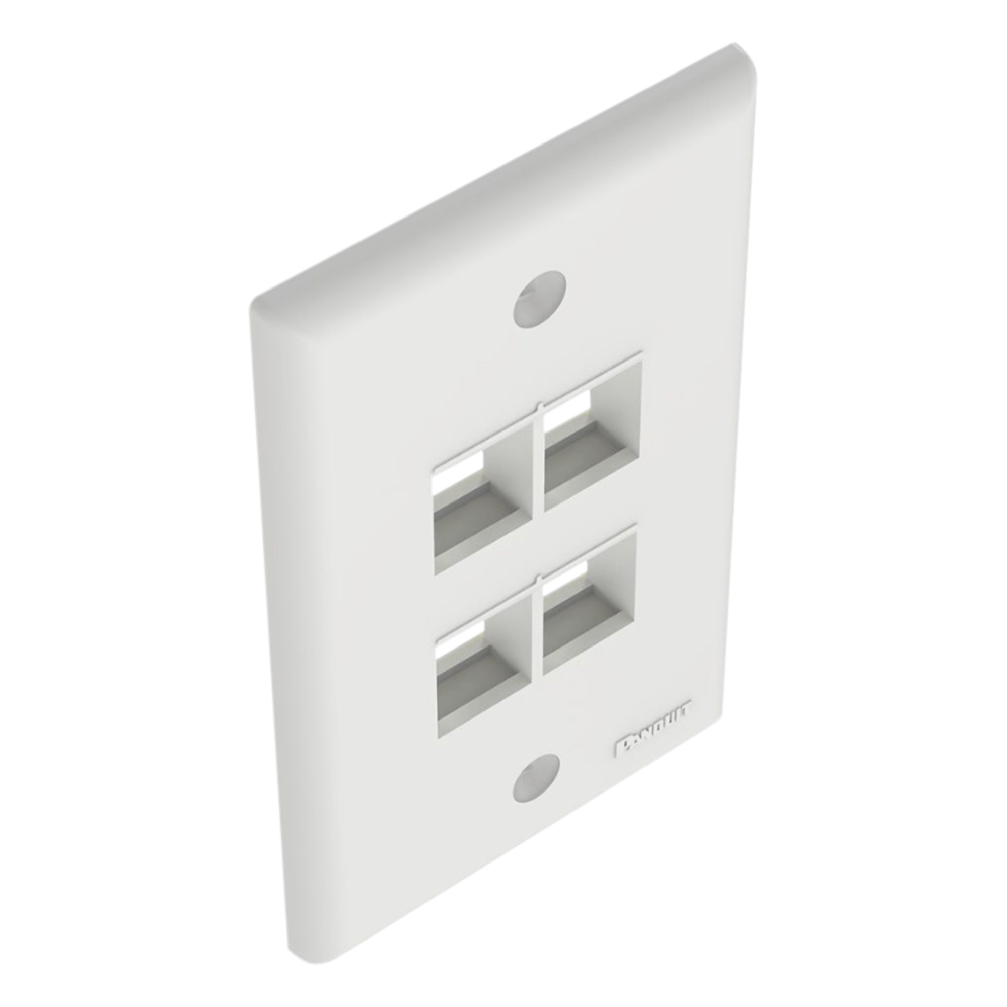 Placa de Pared Vertical / 4 Puertos Keystone / Montaje Vertical / 69.8 x 114.3 mm / 2.75 x 4.5 pulg. / ABS / Blanco