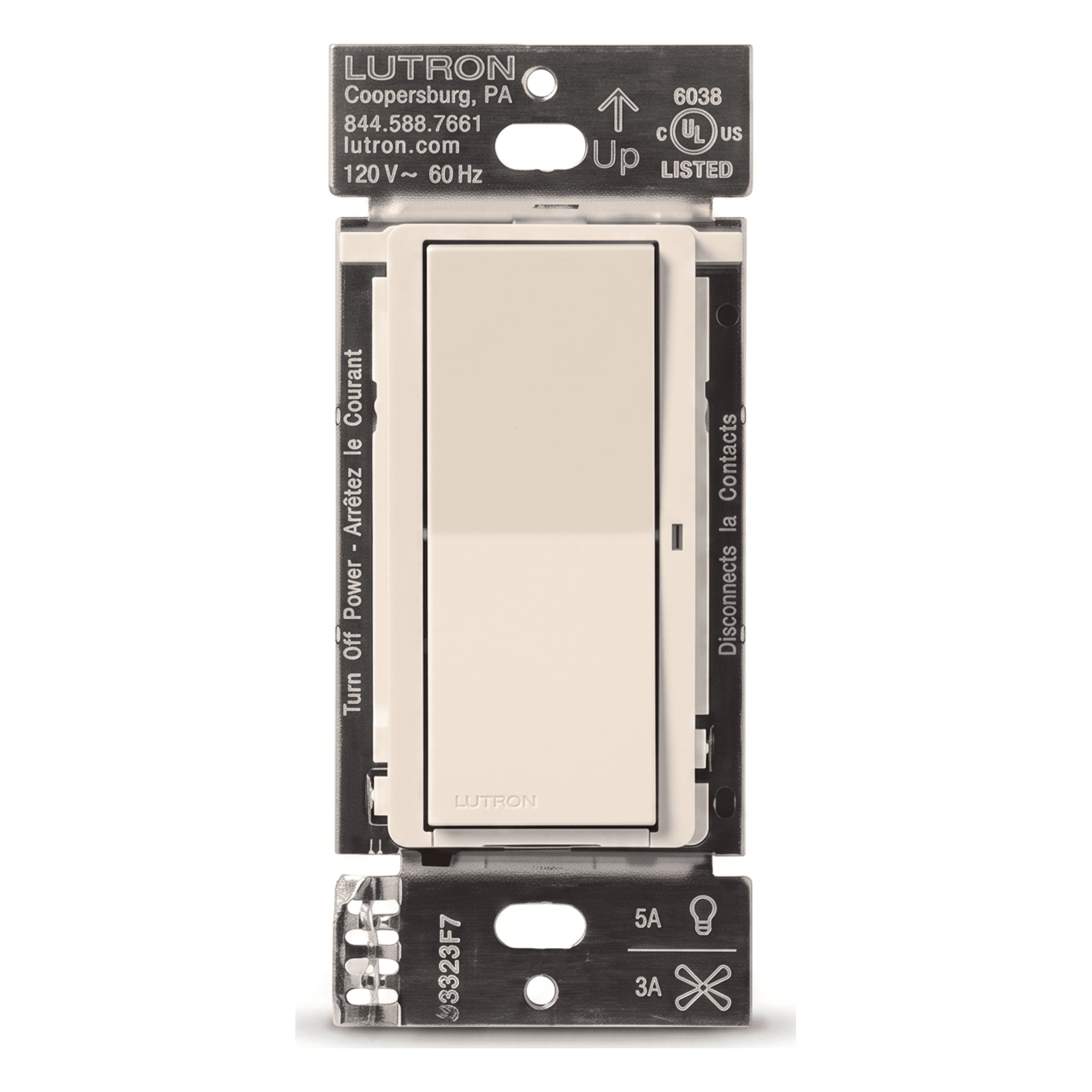 Interruptor Inteligente On/Off / 5 A / 120 V / Single-Pole o Multi-Ubicación / Requiere Neutro / Caseta Wireless — LUTRON ELECTRONICS · SKU DVRF5NSLA