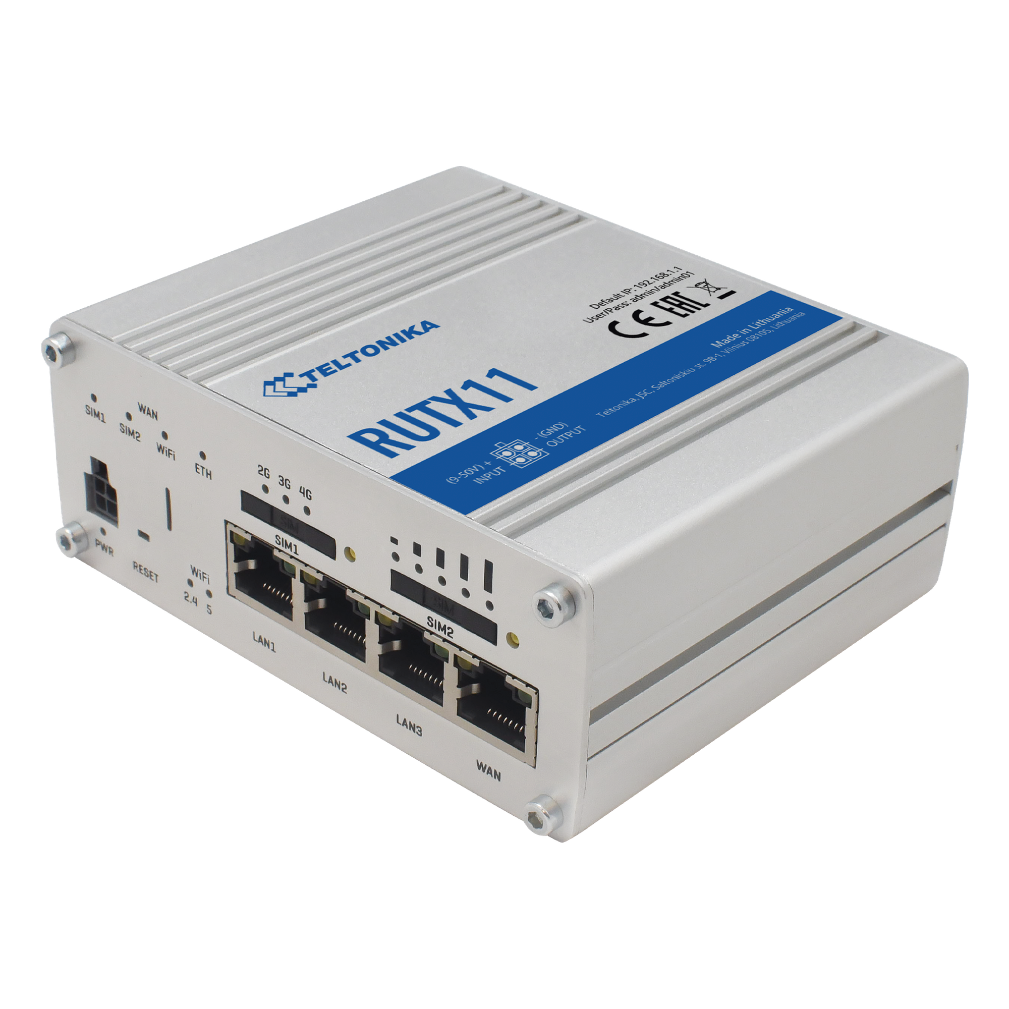 Router Industrial LTE 4.5G Cat 6 / 300 Mbps / WiFi 5 Dual Band / 4 Puertos Gigabit / Doble SIM / GNSS / PoE / -40°C a 75°C — TELTONIKA · SKU RUTX11