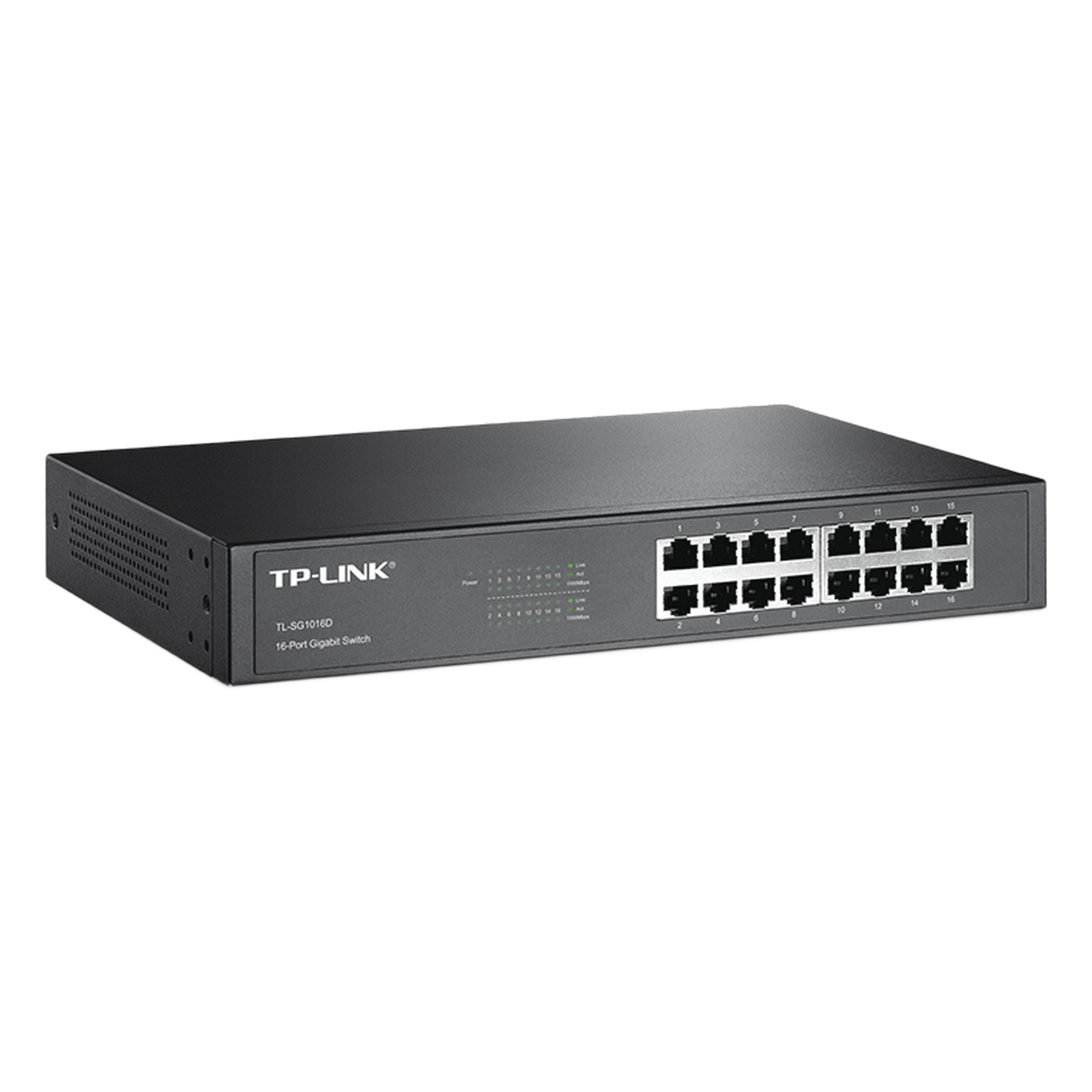Switch Gigabit no administrable / 16 puertos 10/100/1000 Mbps / 35.7 Mpps / Escritorio o rack — TP-LINK · SKU TL-SG1016D