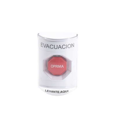 Botón de Evacuación, Texto en Español, Tapa Protectora de Policarbonato Súper Resistente, Restablecimiento con Llave