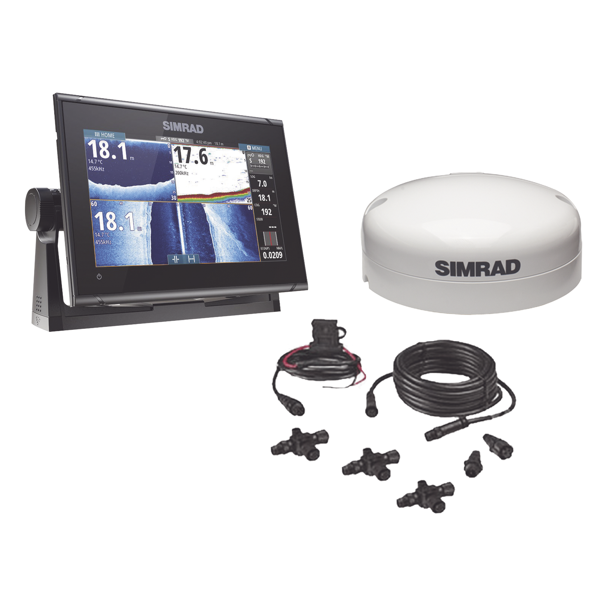 Kit de pantalla multifuncional GO9 con kit NMEA2000 y antena GS25 — SIMRAD · SKU GO9-GPSKIT