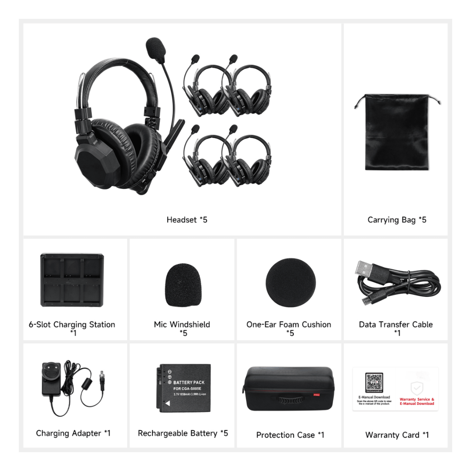 Intercomunicador Inalámbrico Binaural / Cancelación de Ruido IA / Alcance 500 m (1640 ft) / Bluetooth / Batería 1050 mAh / Full-Duplex / Kit 5 Unidades