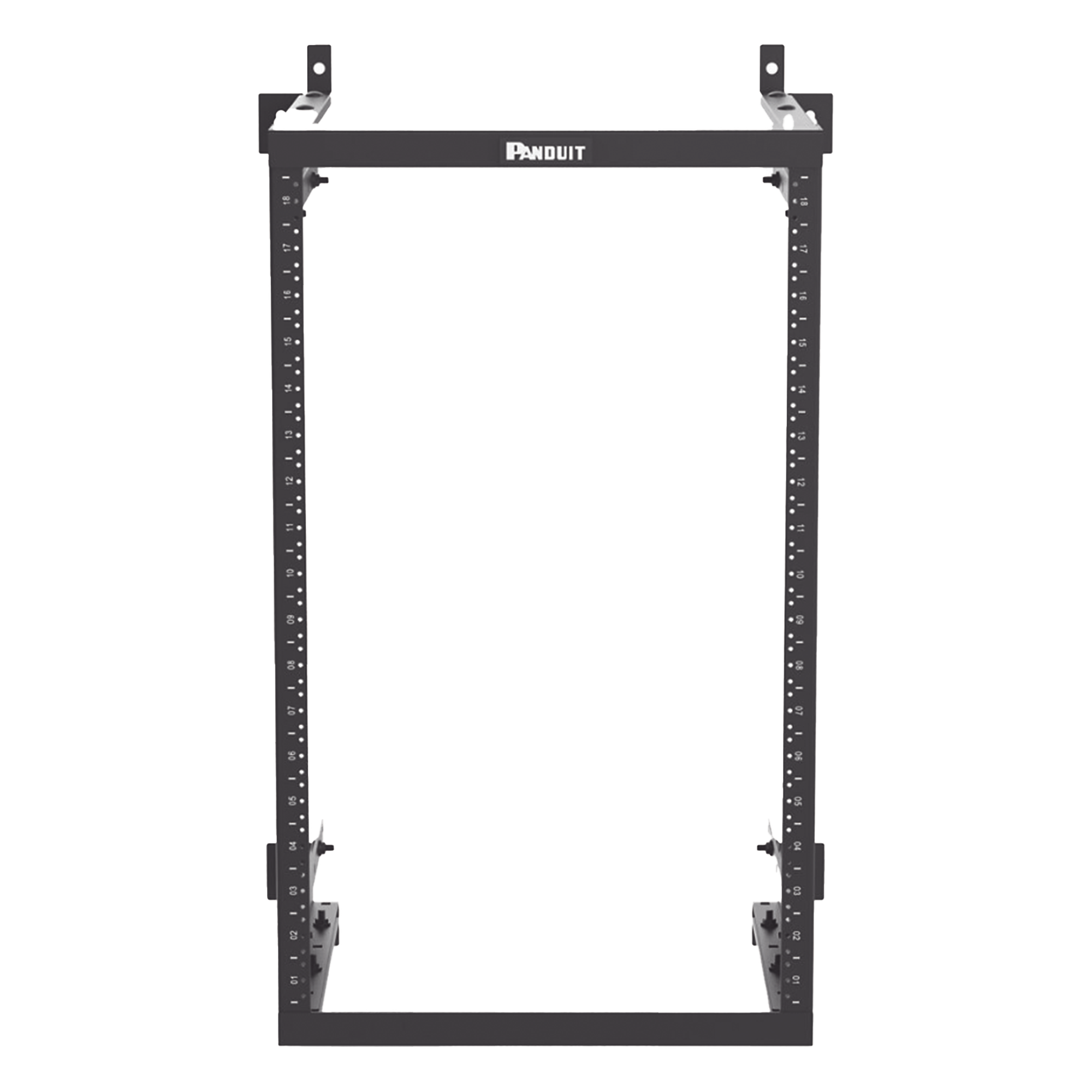 Rack de Montaje en Pared / 19 Pulgadas / 18 UR / Profundidad Ajustable 18/21.5/25 Pulgadas / Rieles Roscados #12-24 Numerados / Acero con Recubrimiento en Polvo
