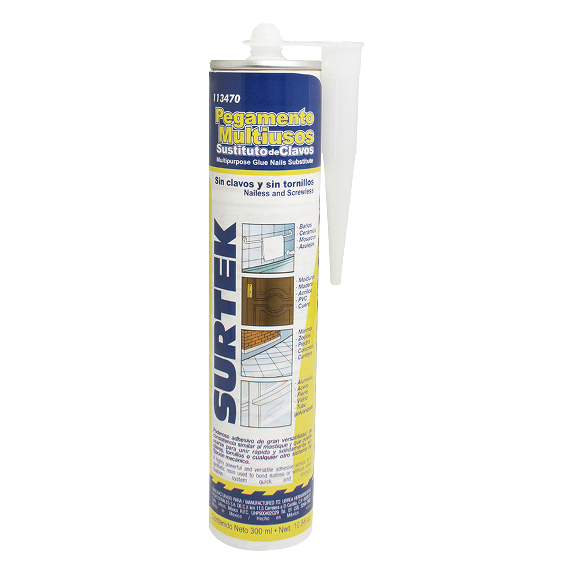 Adhesivo de construcción / 300 ml / 45 kg/cm² resistencia al despegue / Secado 24 horas / Sin perforaciones — SURTEK · SKU SYS113470