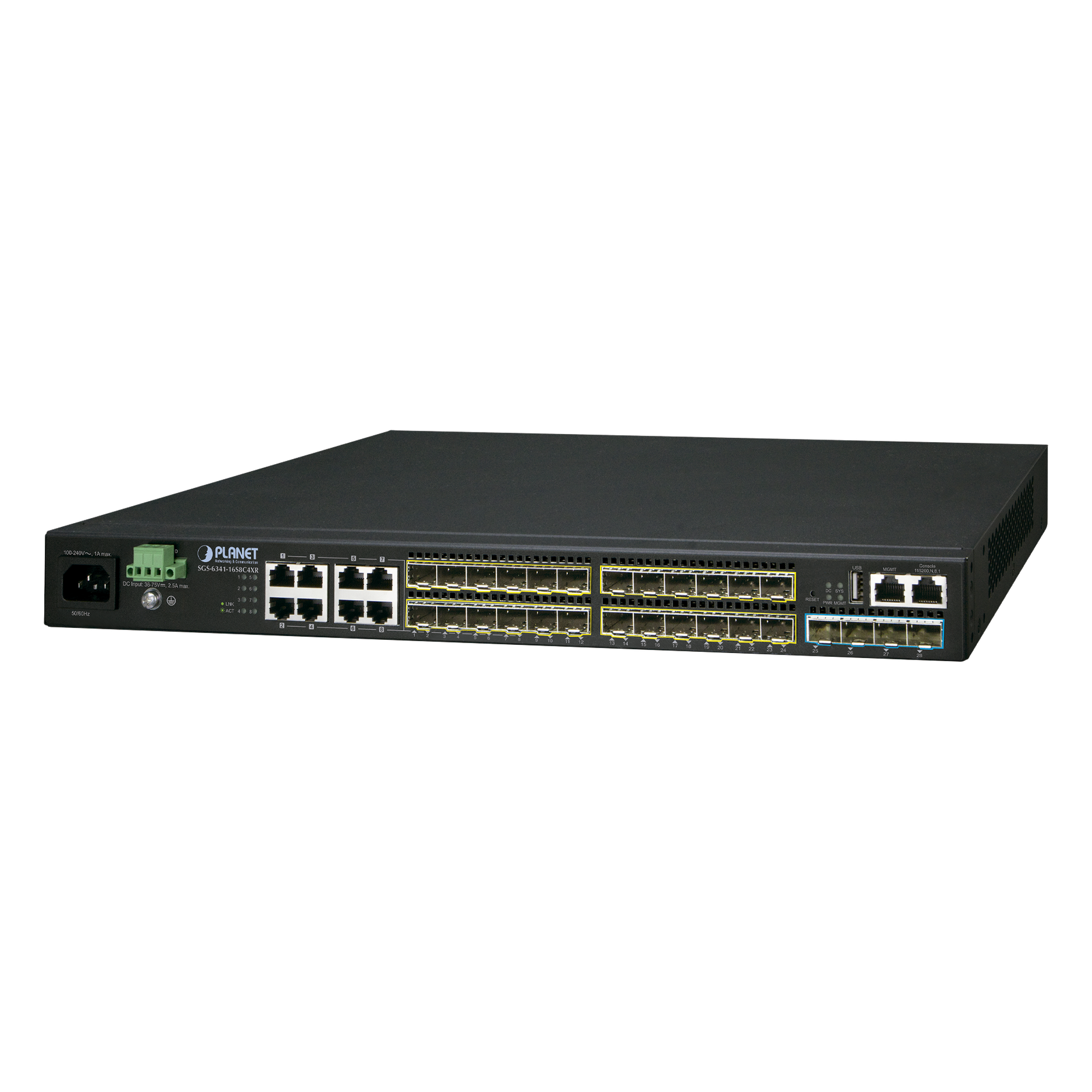 Switch Administrable L3 / 16x 100/1000X SFP / 8x Gigabit TP/SFP Combo / 4x 10G SFP+ / Stackable / 128 Gbps — PLANET · SKU SGS-6341-16S8C4XR