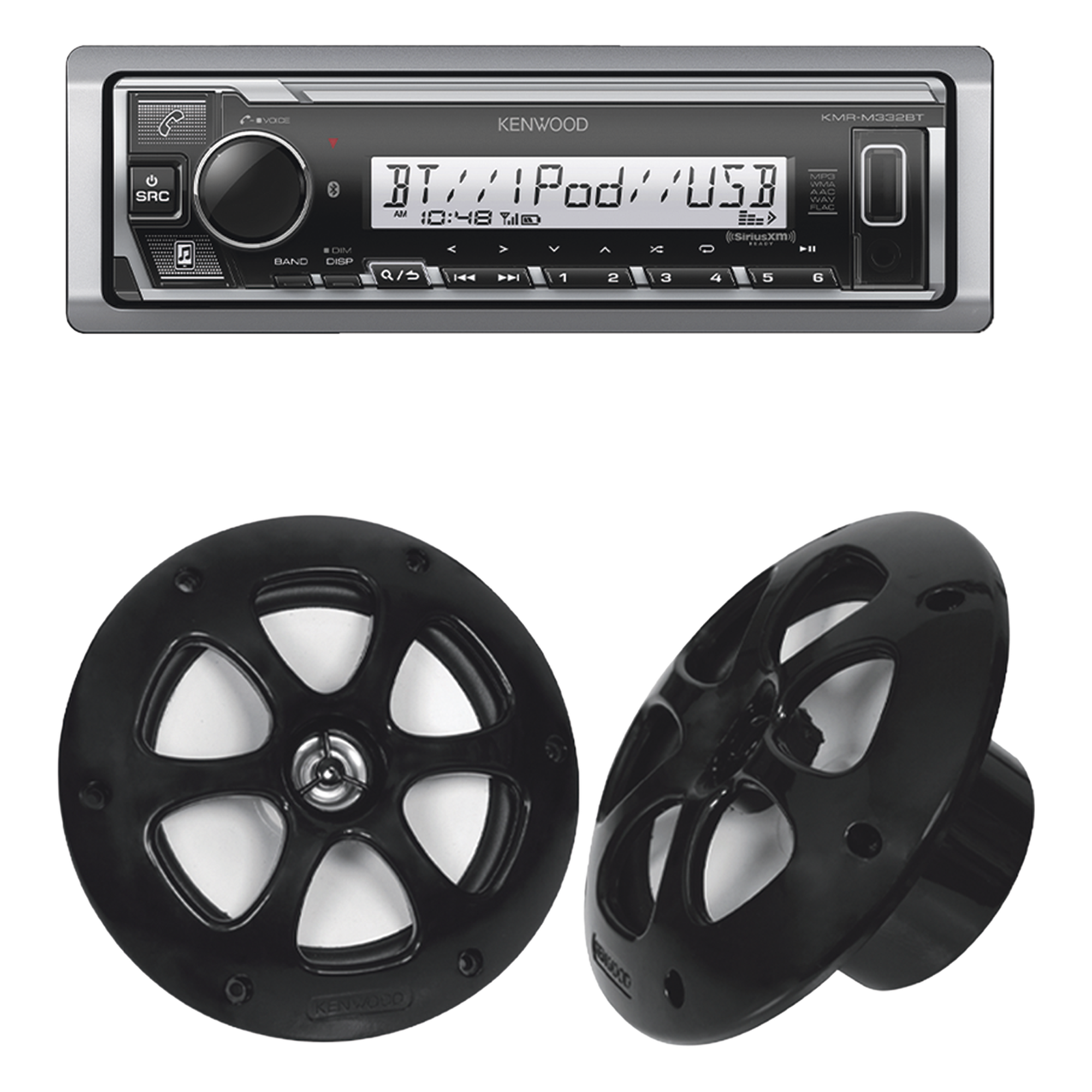 Estéreo Marino con Bluetooth / Pantalla 255 Segmentos / Ecualizador 13 Bandas / Bocinas 6.5' Resistentes al Agua / 3 Salidas Preamplificadas 4.0V — JVC  KENWOOD · SKU KE/1613MRB