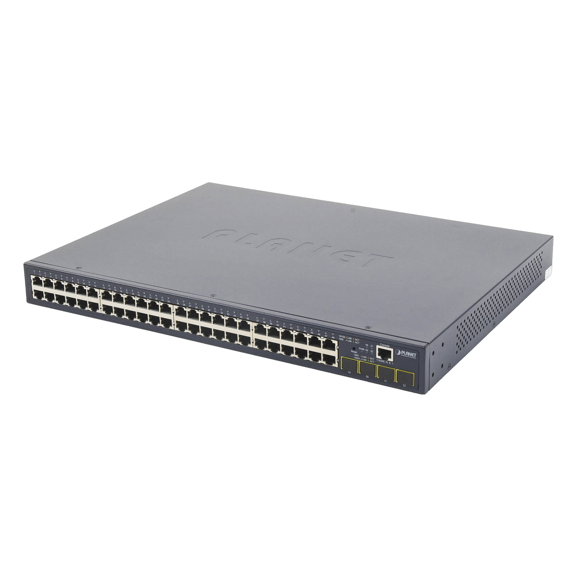 Switch Administrable Capa 2 / 48 Puertos Gigabit / 4 SFP / 104 Gbps / 77.38 Mpps / 1.44 x 1.44 pies — PLANET · SKU GS-4210-48T4S