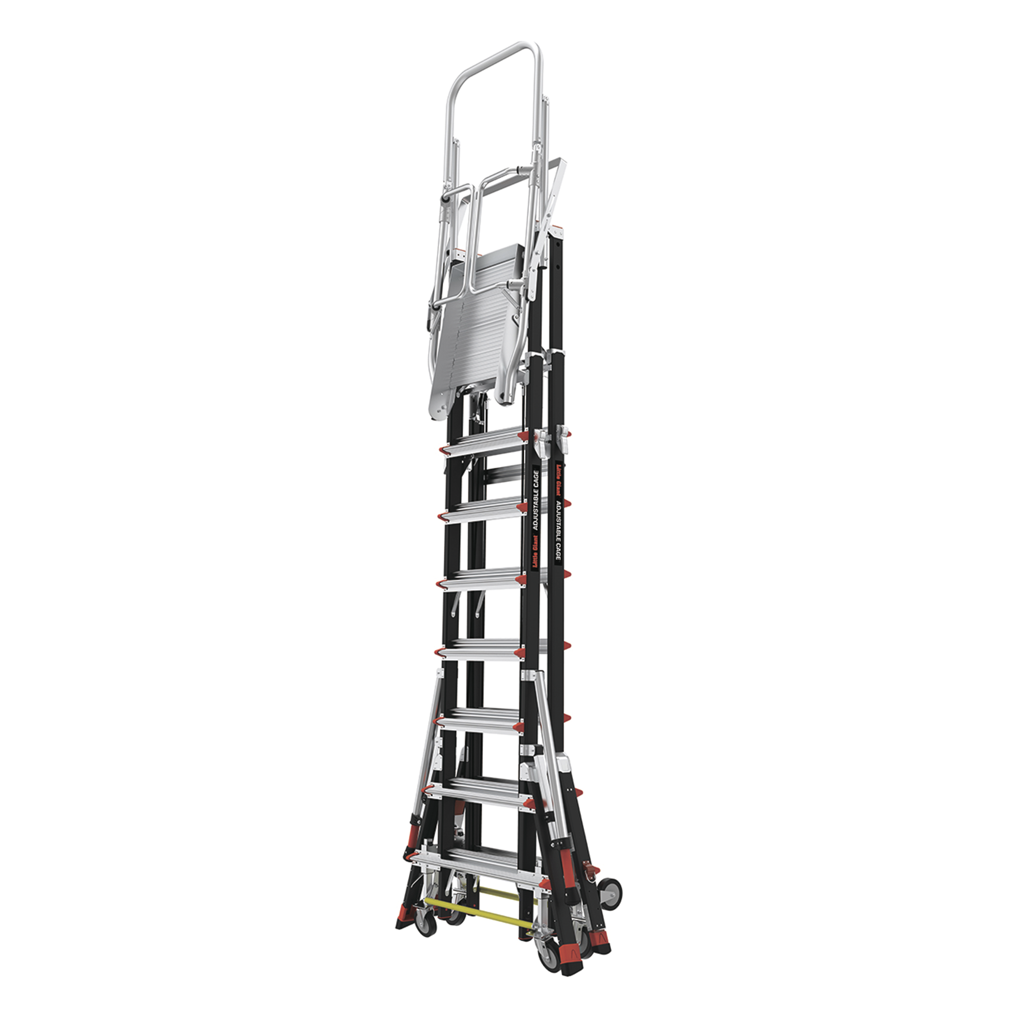 Escalera de Fibra de Vidrio  con Jaula de 8'-14' (2.44 - 4.27 m). Con Ajuste en Ruedas (RATCHET™ Leveler) (SKU:18515-817).