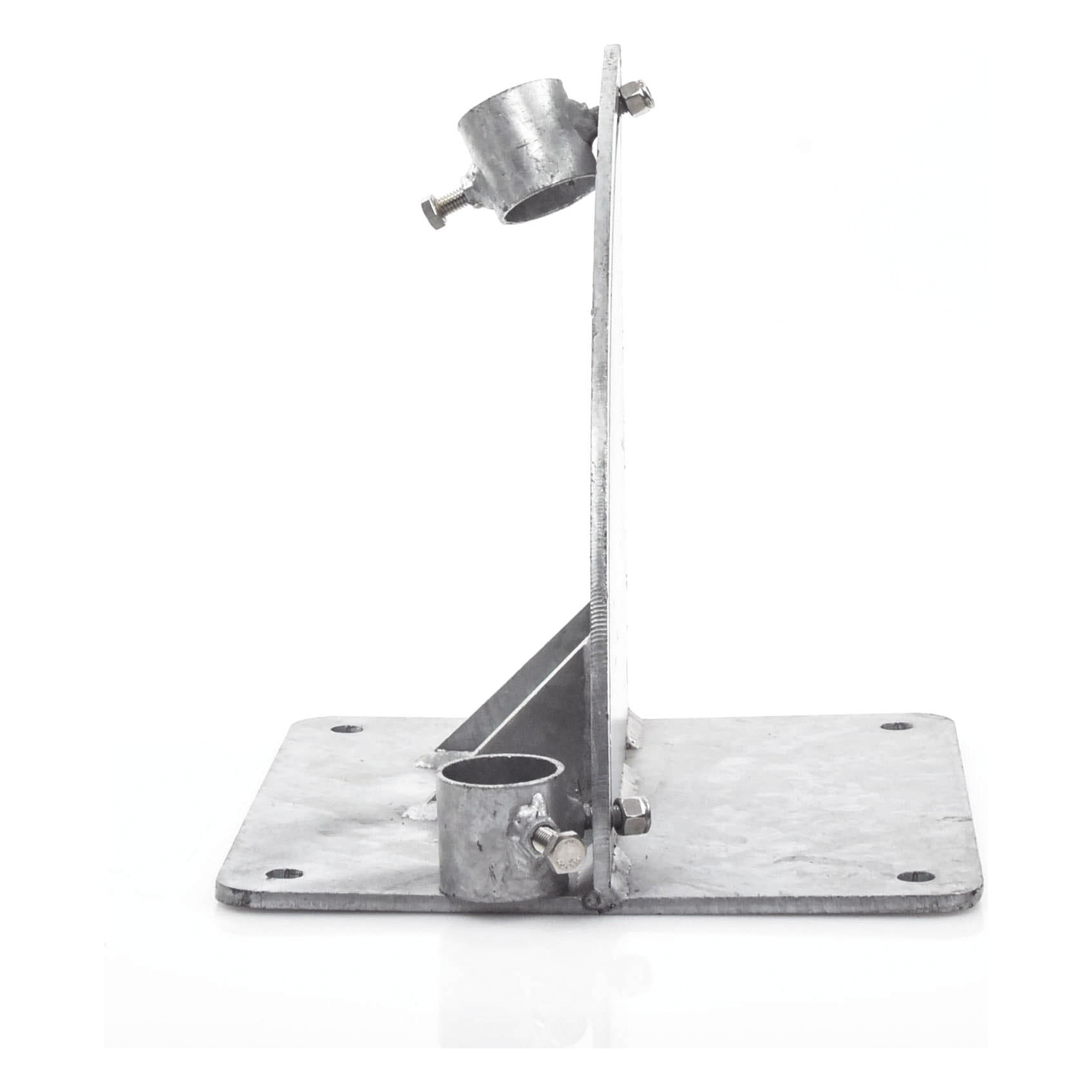 Base para Mástil con Ajuste de Ángulo / Acero Galvanizado en Caliente / Mástil 1" a 1-3/4" / Inclinación 0° a 60° / Tolerancia ±5 cm