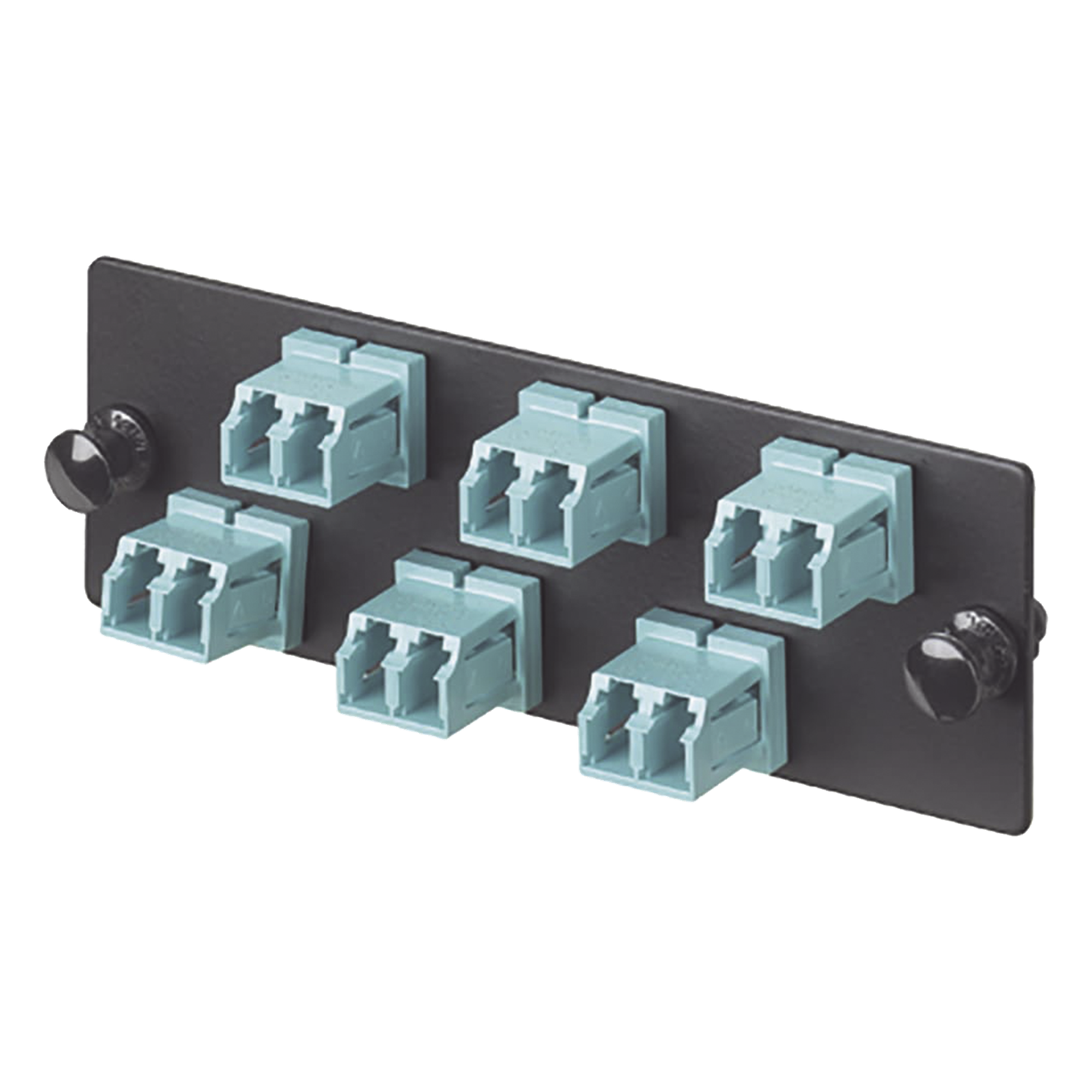 Placa Acopladora de Fibra Óptica / 12 Fibras OM3/OM4 / 6 Conectores LC Dúplex / Cerámica Zirconia / Color Aqua — PANDUIT · SKU FAP6WAQDLCZ