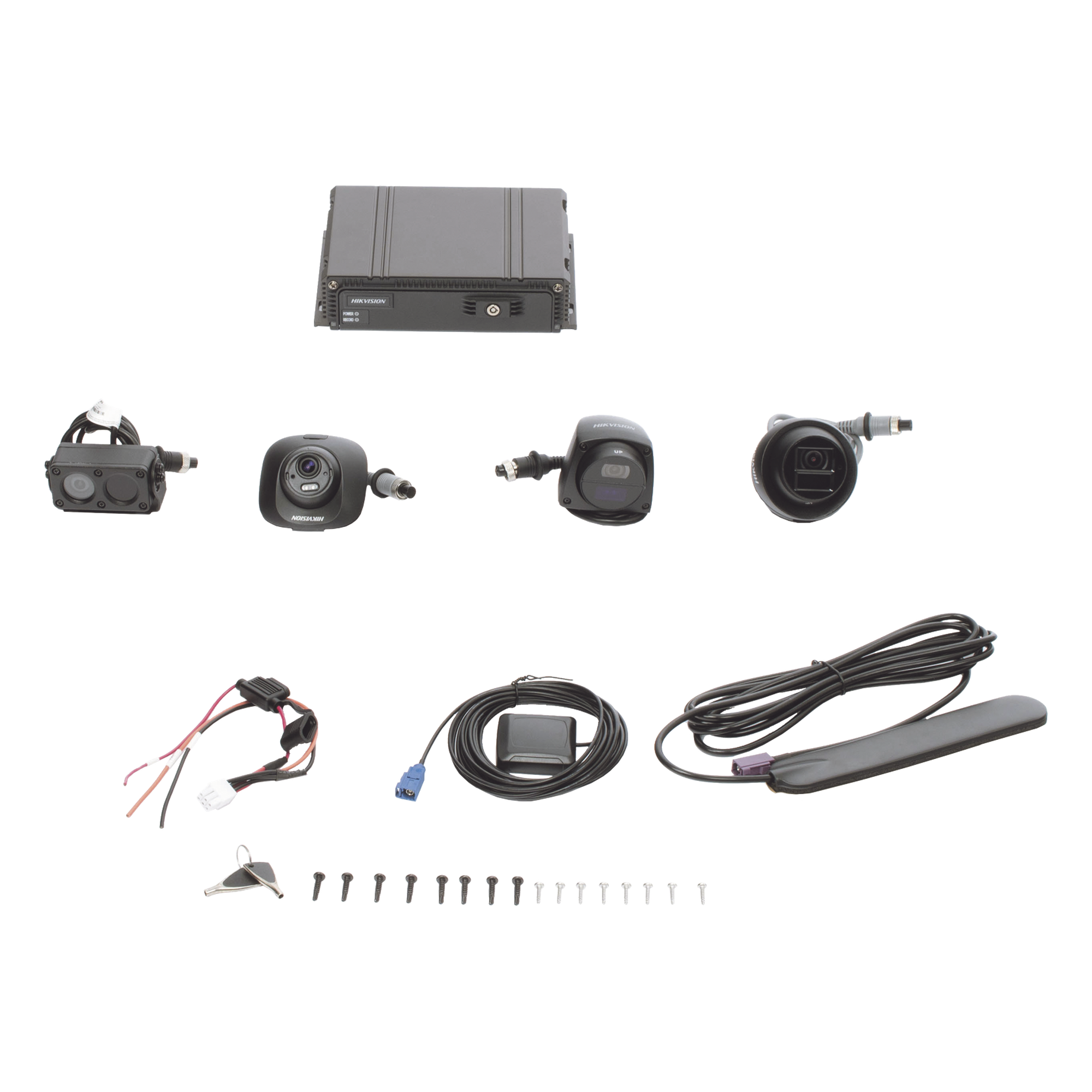 Kit DVR Móvil / 4 Canales TURBOHD 1080P / 4G y GPS Integrados / Almacenamiento Dual SD 512 GB / IP68 — HIKVISION · SKU AE-MD5043-SD/GLF(LITE)(KIT)