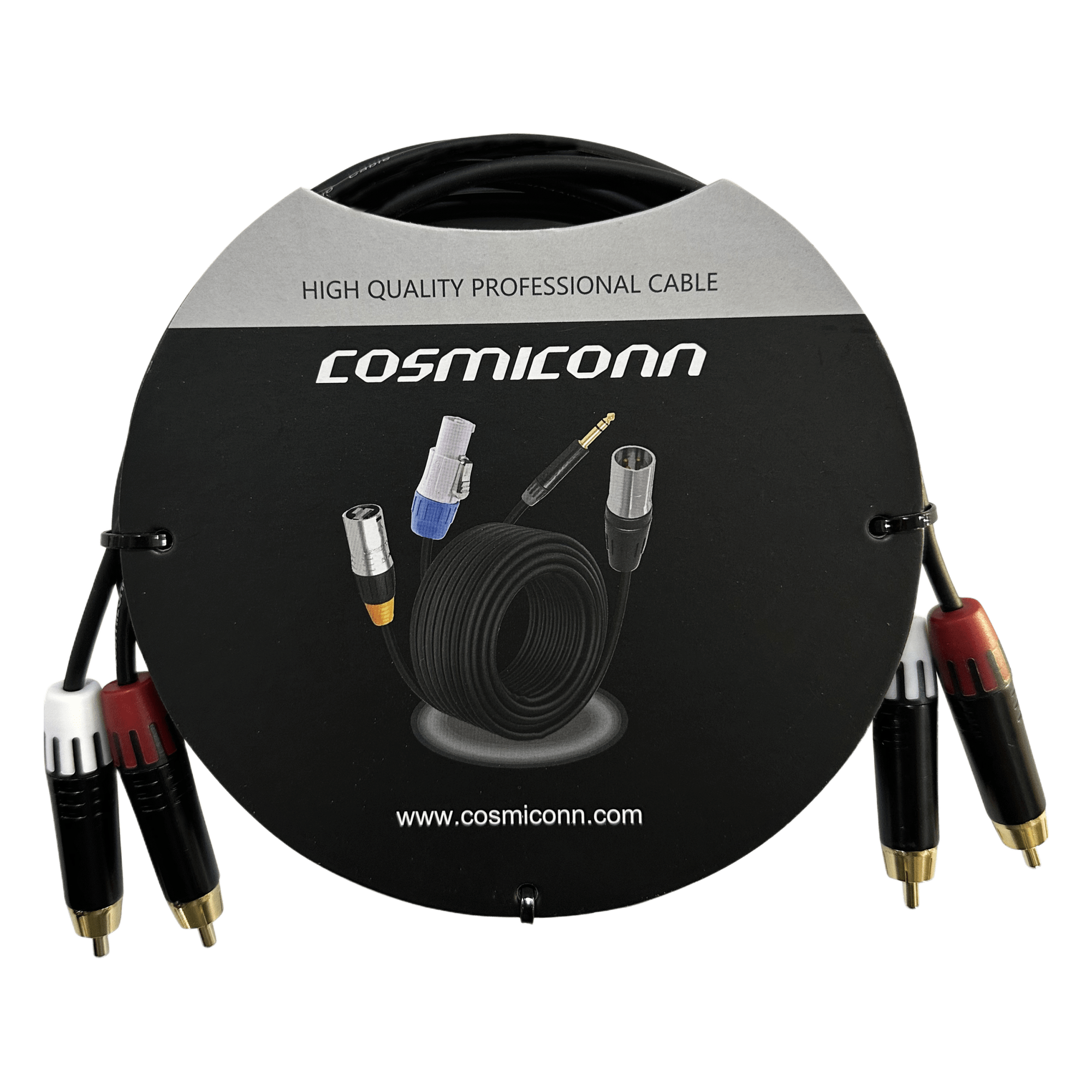 Cable de Audio 2 RCA a 2 RCA / Conectores Negros / Diferenciadores Rojo y Blanco / 2 m (6.56 ft) — COSMICONN · SKU CRC03-2RM-2RM-2-001