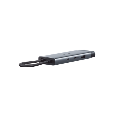 Adaptador HUB 6 en 1, 1 puerto USB-C entrada, 1 puerto HDMI 4K, 1 puerto Ethernet Gigabit, 1 puerto USB-C y 2 puertos USB-A