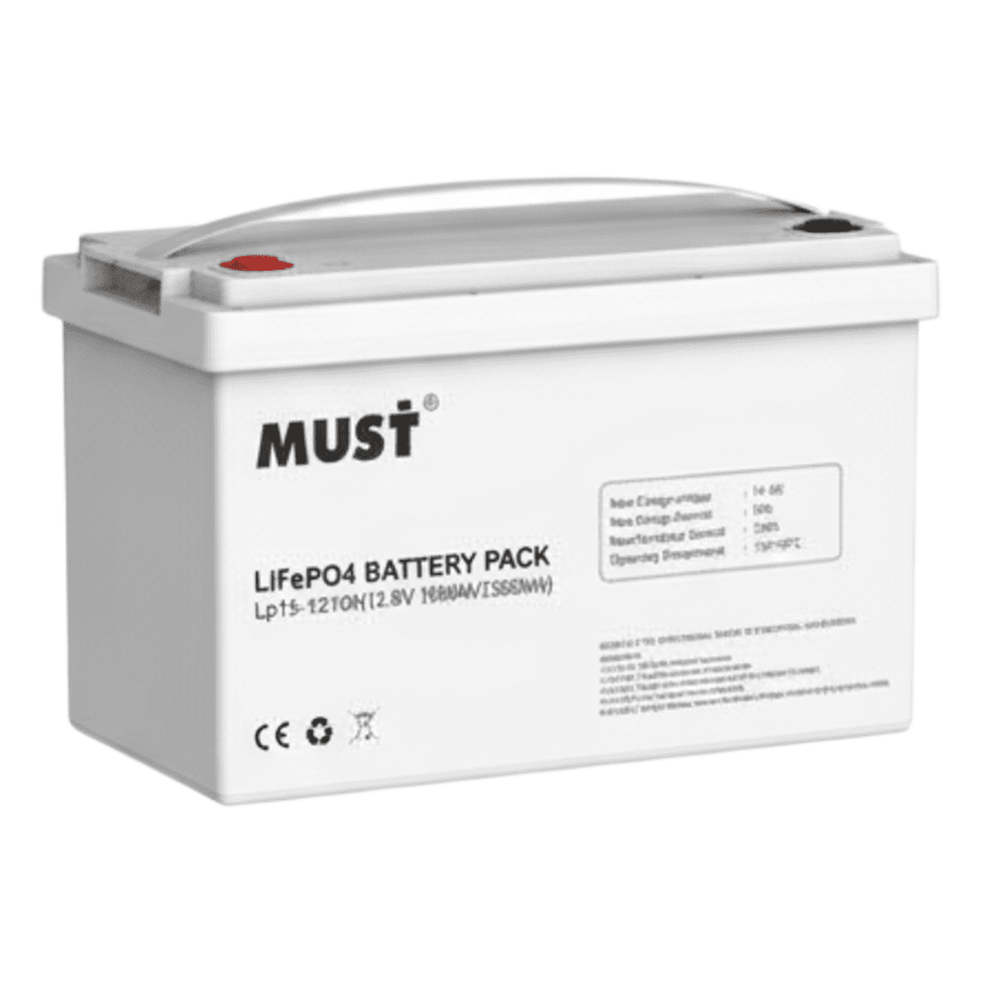 Batería LiFePO4 / 12.8 Vcc / 100 Ah / 1.28 kWh / Uso Solar y UPS / 13 kg — MUST · SKU LP-1512-100