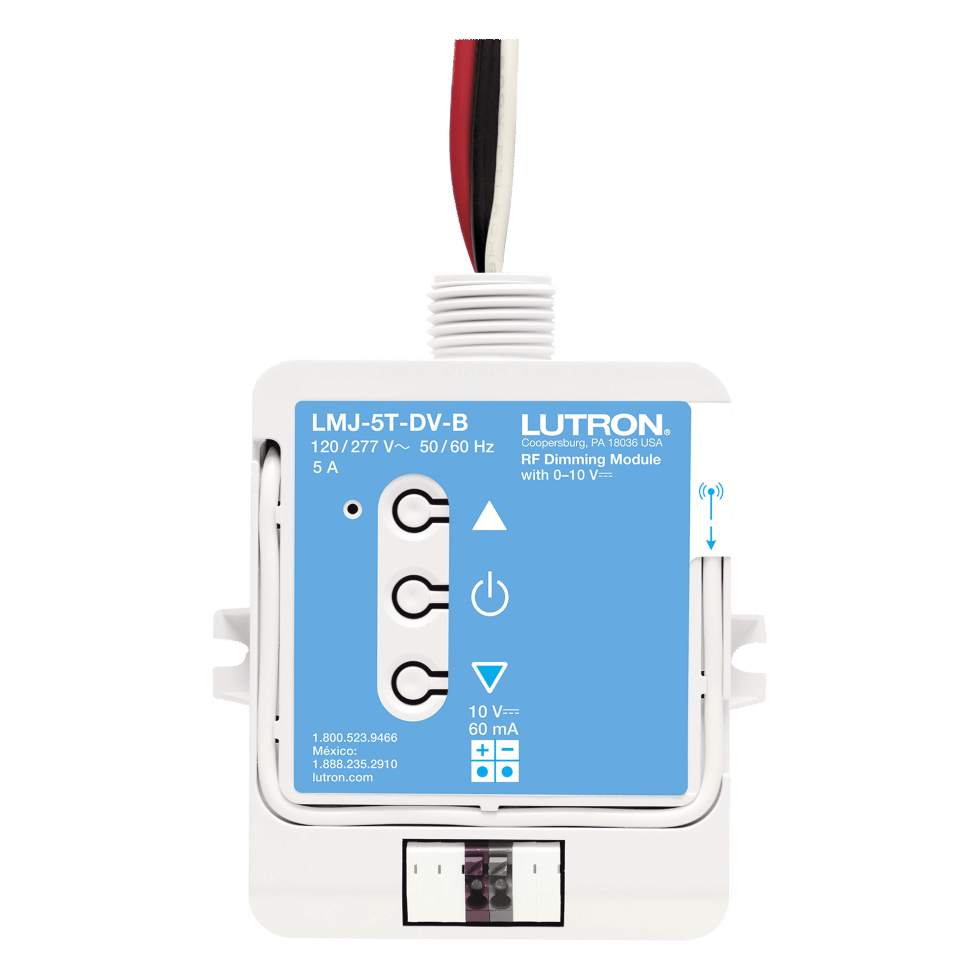 Módulo de Atenuación RF / Control 0-10 V / Conmutación 5 A / Radiofrecuencia 431-437 MHz / Alcance 9 m (29.5 ft) / UL Plenum — LUTRON ELECTRONICS · SKU LMJ5TDVB