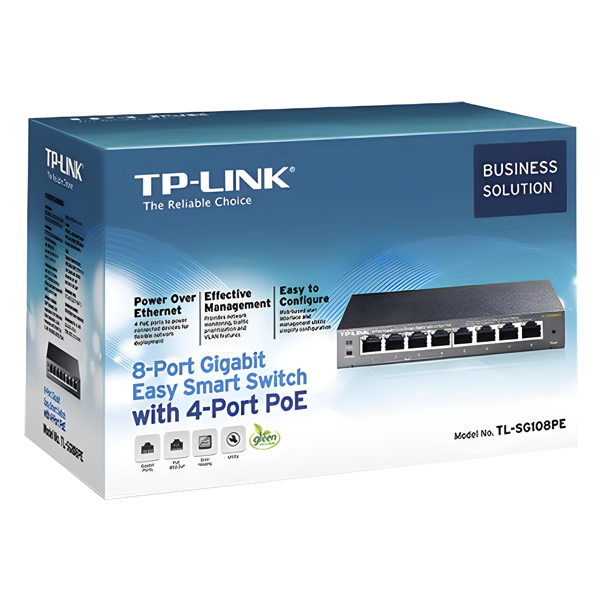 Switch PoE Easy Smart / 8 puertos Gigabit / 4 puertos PoE 802.3af / 55 W total / 11.9 Mpps — TP-LINK · SKU TL-SG108PE
