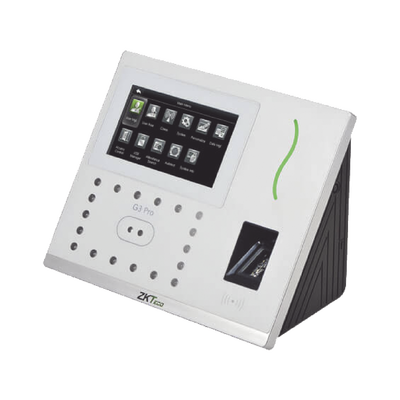 Checador Biométrico / Reconocimiento Facial 12,000 Rostros / Reconocimiento de Palma 6,000 Plantillas / 20,000 Huellas y Tarjetas / CPU Cuatro Núcleos 1.4 GHz / Ángulo +/-60° — ZKTECO · SKU ZKG3PRO