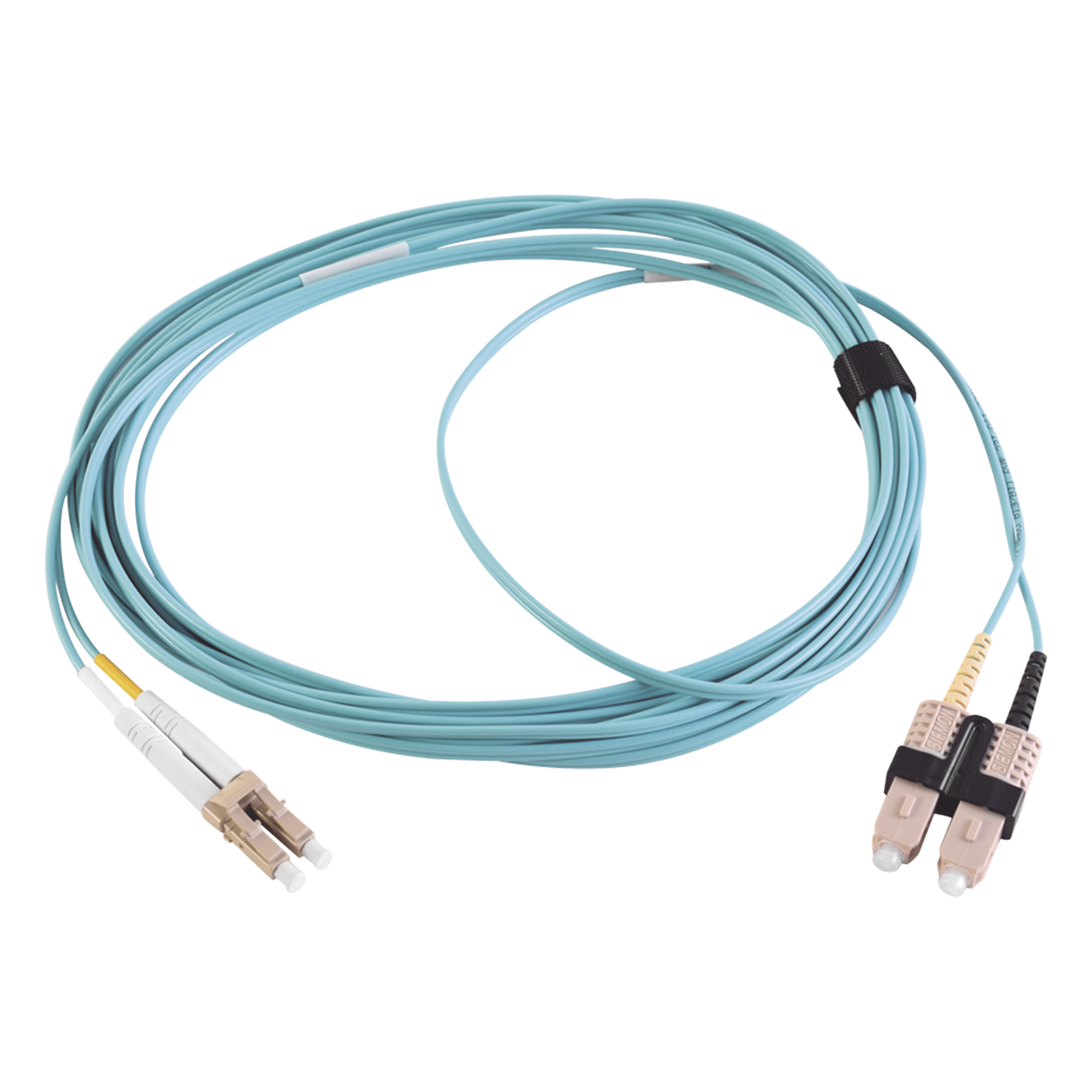 Jumper de Fibra Óptica / Multimodo 50/125 OM3 / LC-SC Duplex / OFNR / 5 m (16.40 ft) / Color Aqua — SIEMON · SKU FJ2-LCSC5L-05AQ